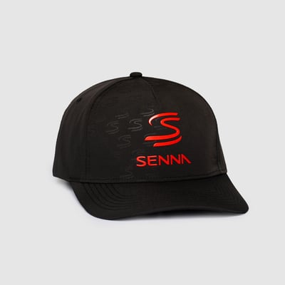 Ayrton Senna Formula 1 Debossed Curved Peak Adjustable Hat - Black