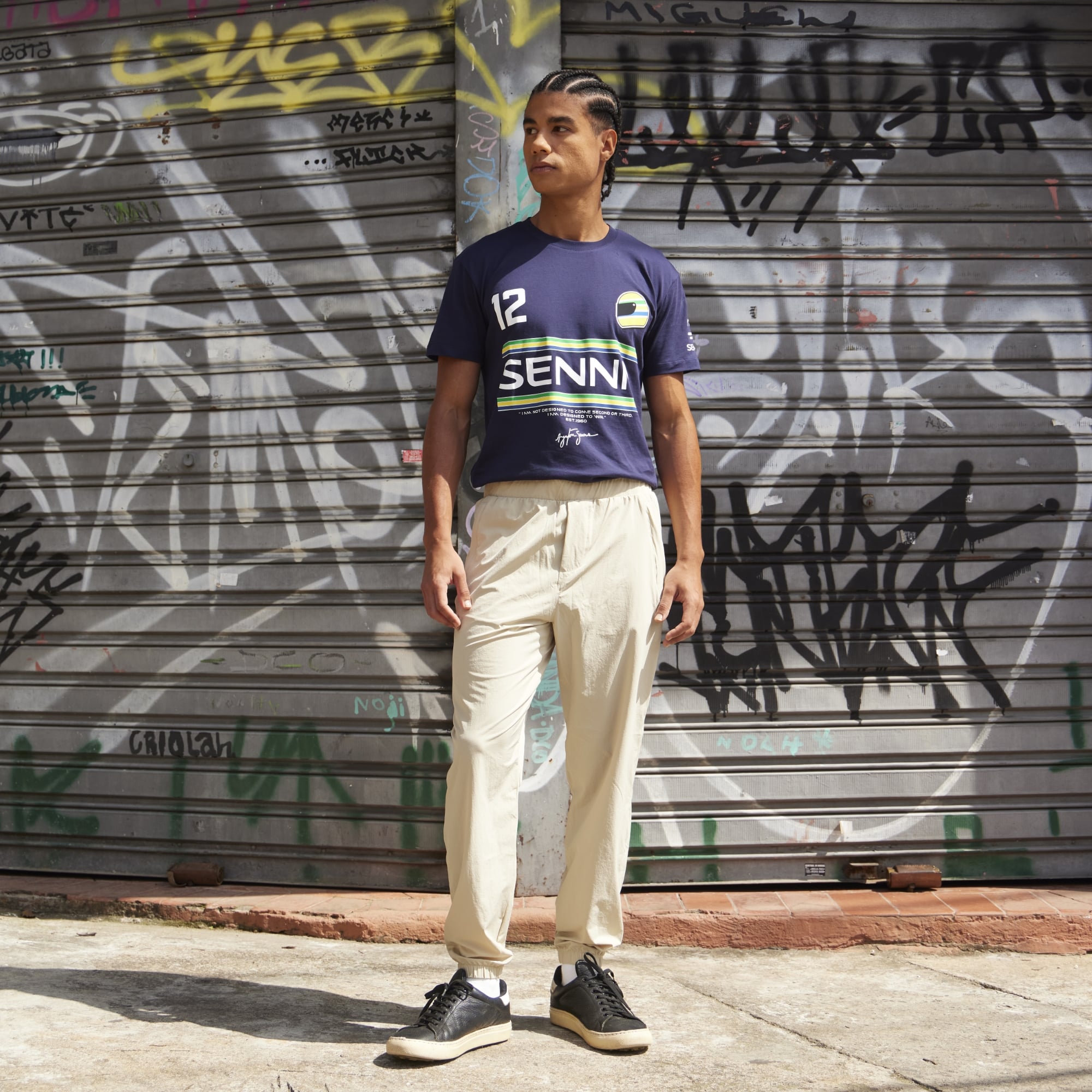 Men's Formula 1 Navy Ayrton Senna 12 Stripe T-Shirt