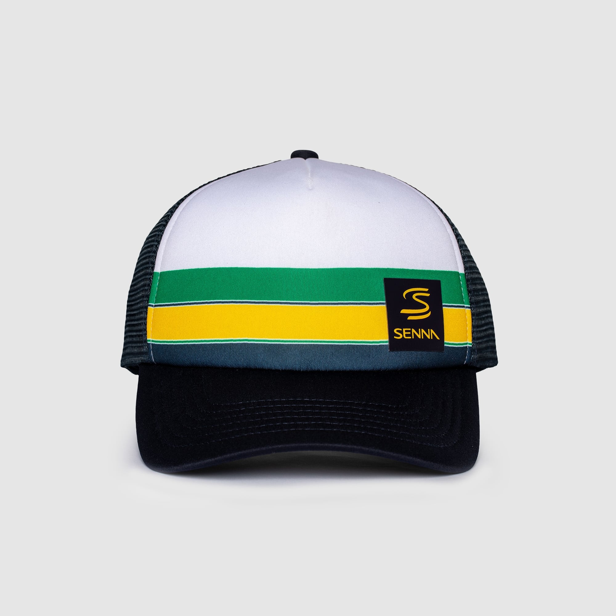 Men's Formula 1 White Ayrton Senna Helmet Badge Trucker Adjustable Hat