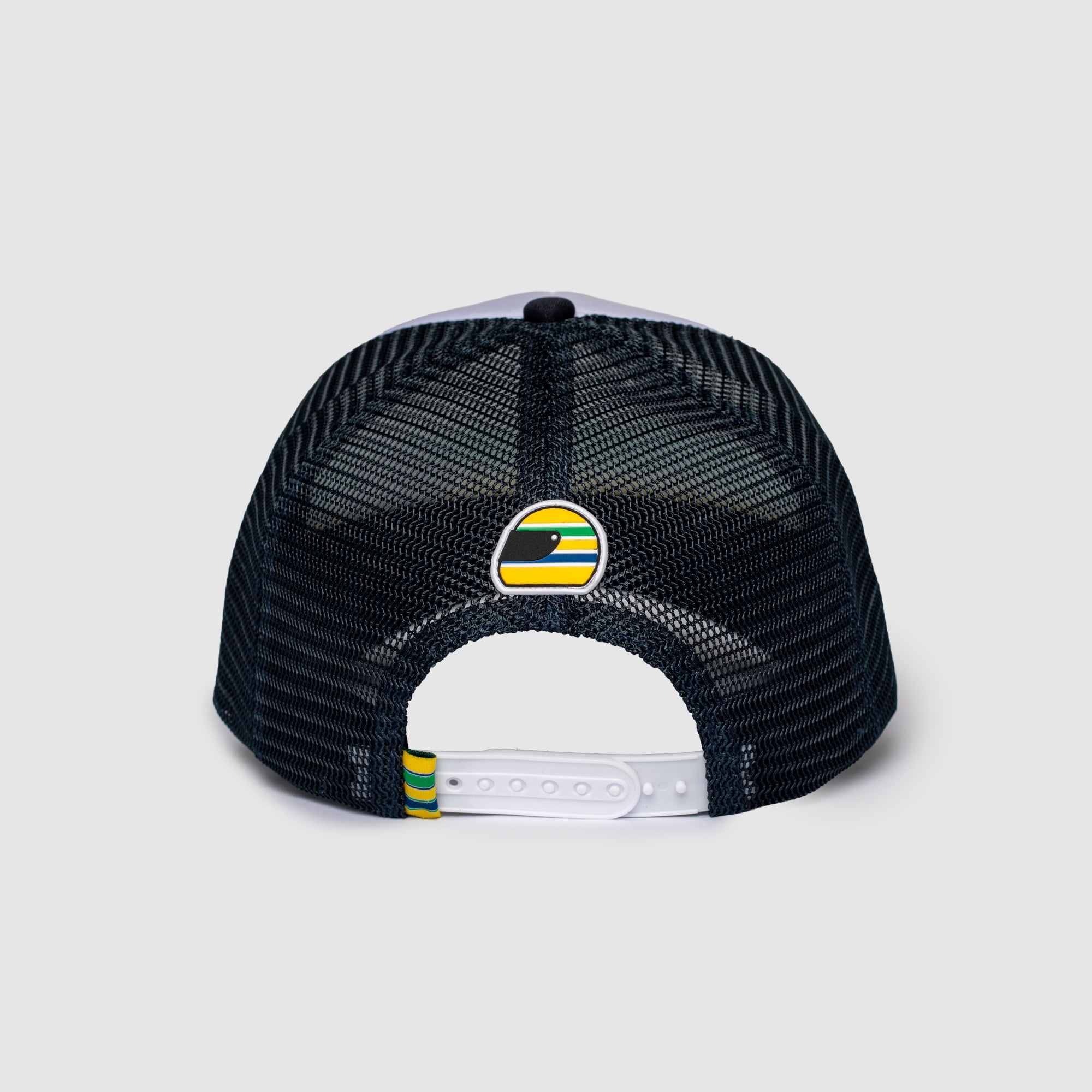 Men's Formula 1 White Ayrton Senna Helmet Badge Trucker Adjustable Hat