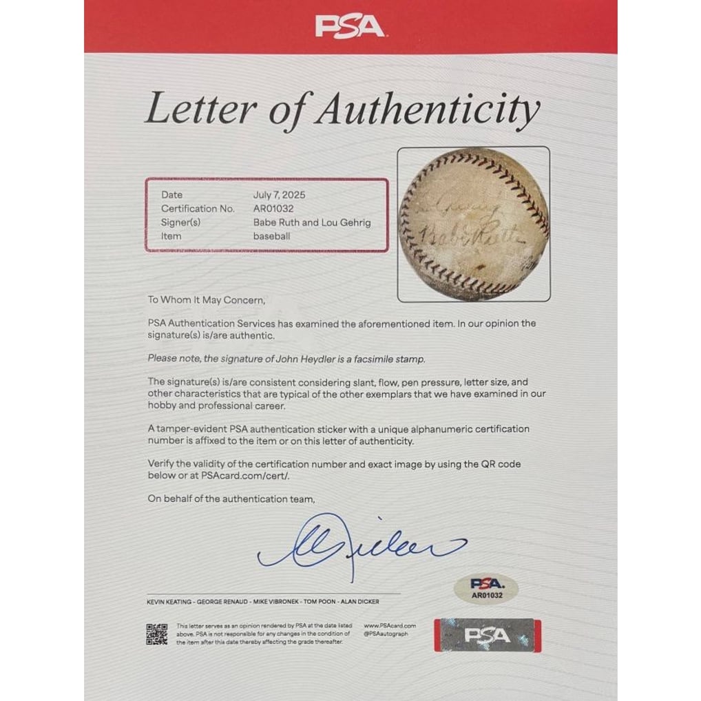 Babe Ruth Lou Gehrig New York Yankees Signed Spalding Baseball PSA+BAS LOA
