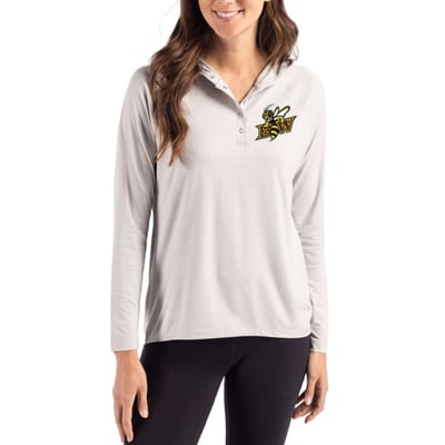 Baldwin Wallace Yellow Jackets Cutter & Buck Women's Coastline Epic Comfort Recycled Hooded Raglan Quarter-Snap Shirt - Gray