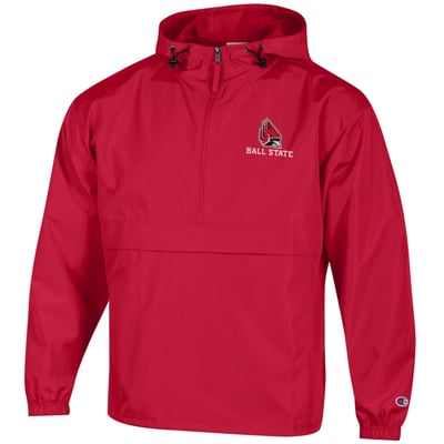 Ball State Cardinals Champion Packable Half-Zip Hooded Jacket - Cardinal
