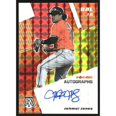2021 Panini Mosaic Rookie Autographs Mosaic Choice Fusion Red and Yellow #71 Jahmai Jones