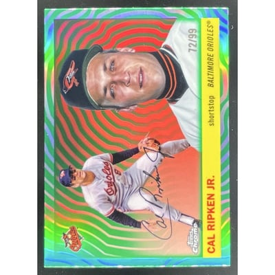 2025 Topps Chrome Platinum Anniversary Green Vibrations #305 Cal Ripken Jr./99