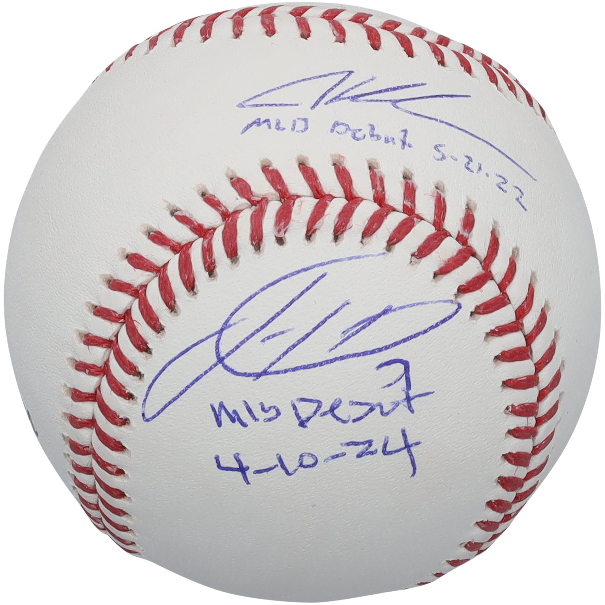 Adley Rutschman & Jackson Holliday Baltimore Orioles Autographed Baseball with MLB Debut Inscriptions
