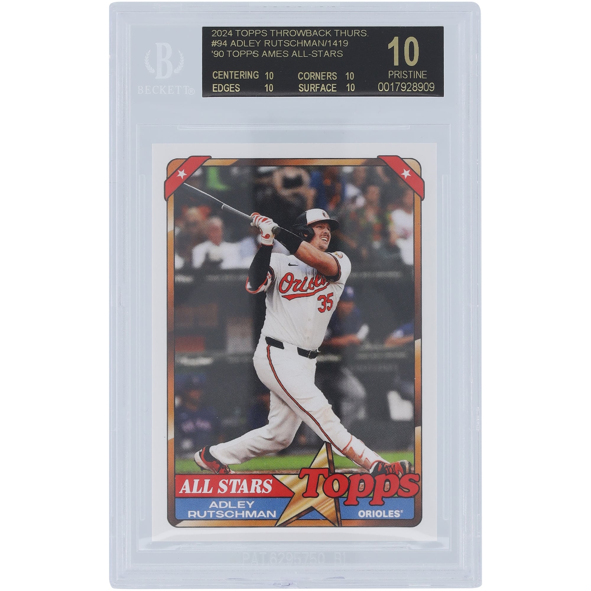 Adley Rutschman Baltimore Orioles 2024 Topps TBT 90 Topps Ames All-Stars Black Label #94 BGS Authenticated 10 Card - 10,10,10,10 Subgrades
