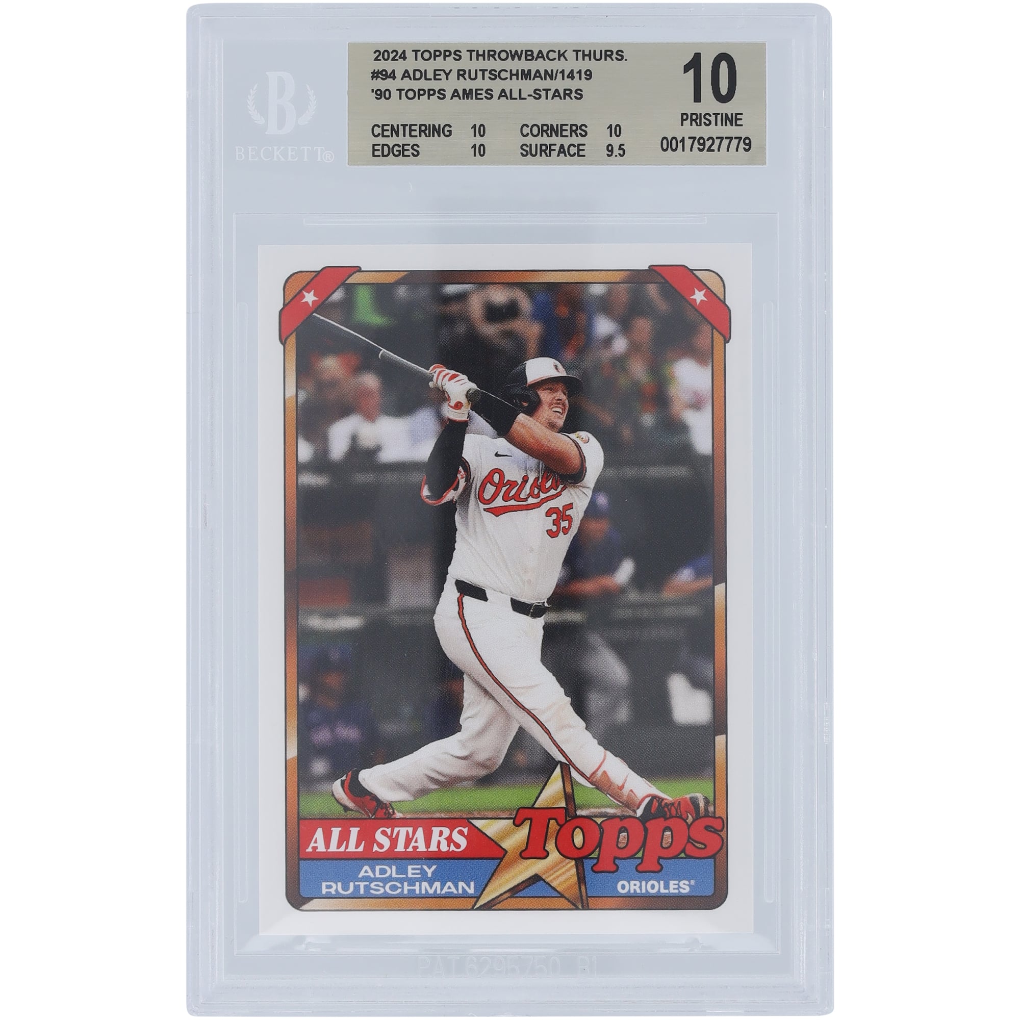 Adley Rutschman Baltimore Orioles 2024 Topps TBT 90 Topps Ames All-Stars #94 BGS Authenticated 10 Card - 10,10,10,9.5 Subgrades
