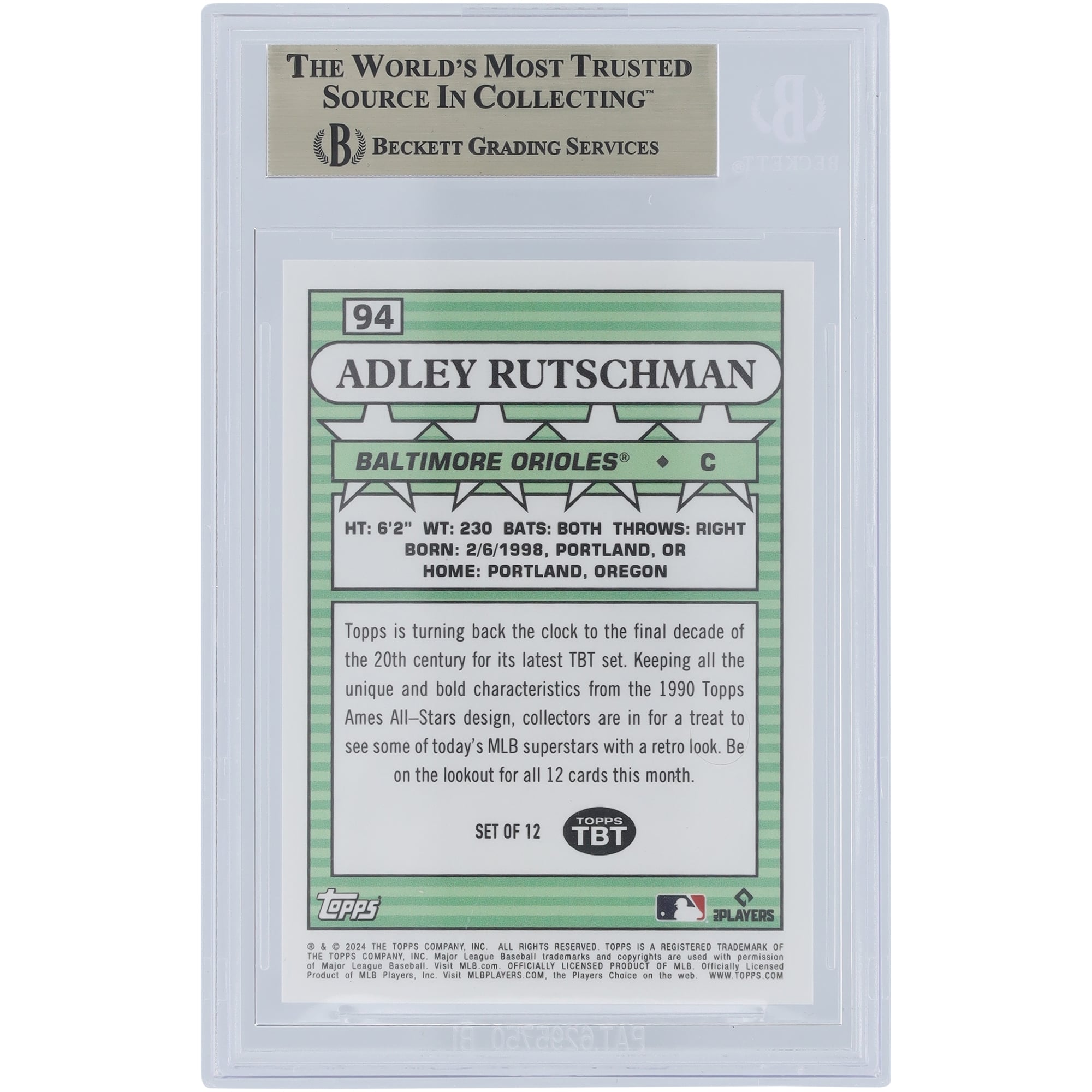 Adley Rutschman Baltimore Orioles 2024 Topps TBT 90 Topps Ames All-Stars #94 BGS Authenticated 10 Card - 10,10,10,9.5 Subgrades