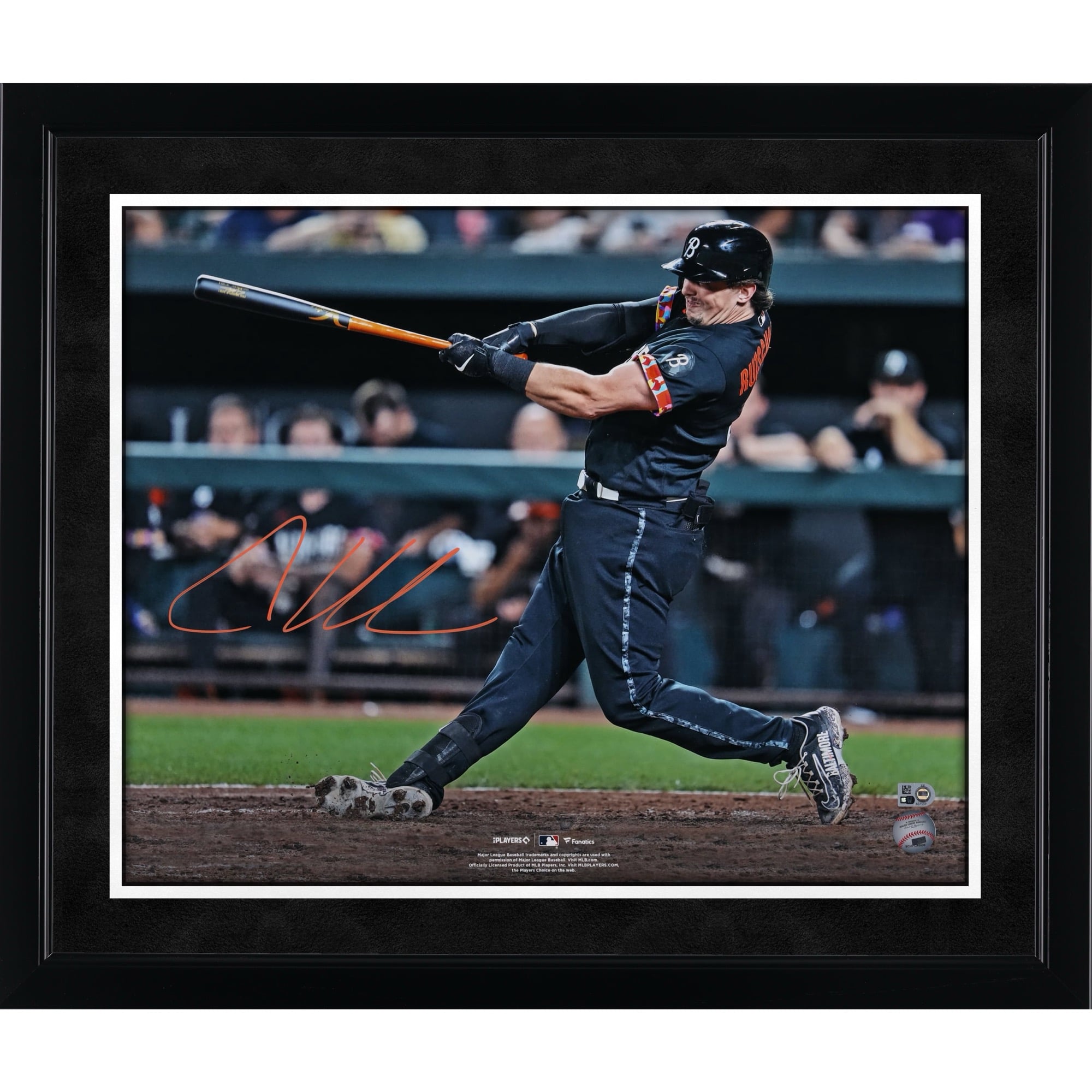 Adley Rutschman Baltimore Orioles Autographed 16" x 20" City Connect Jersey Swing Photograph