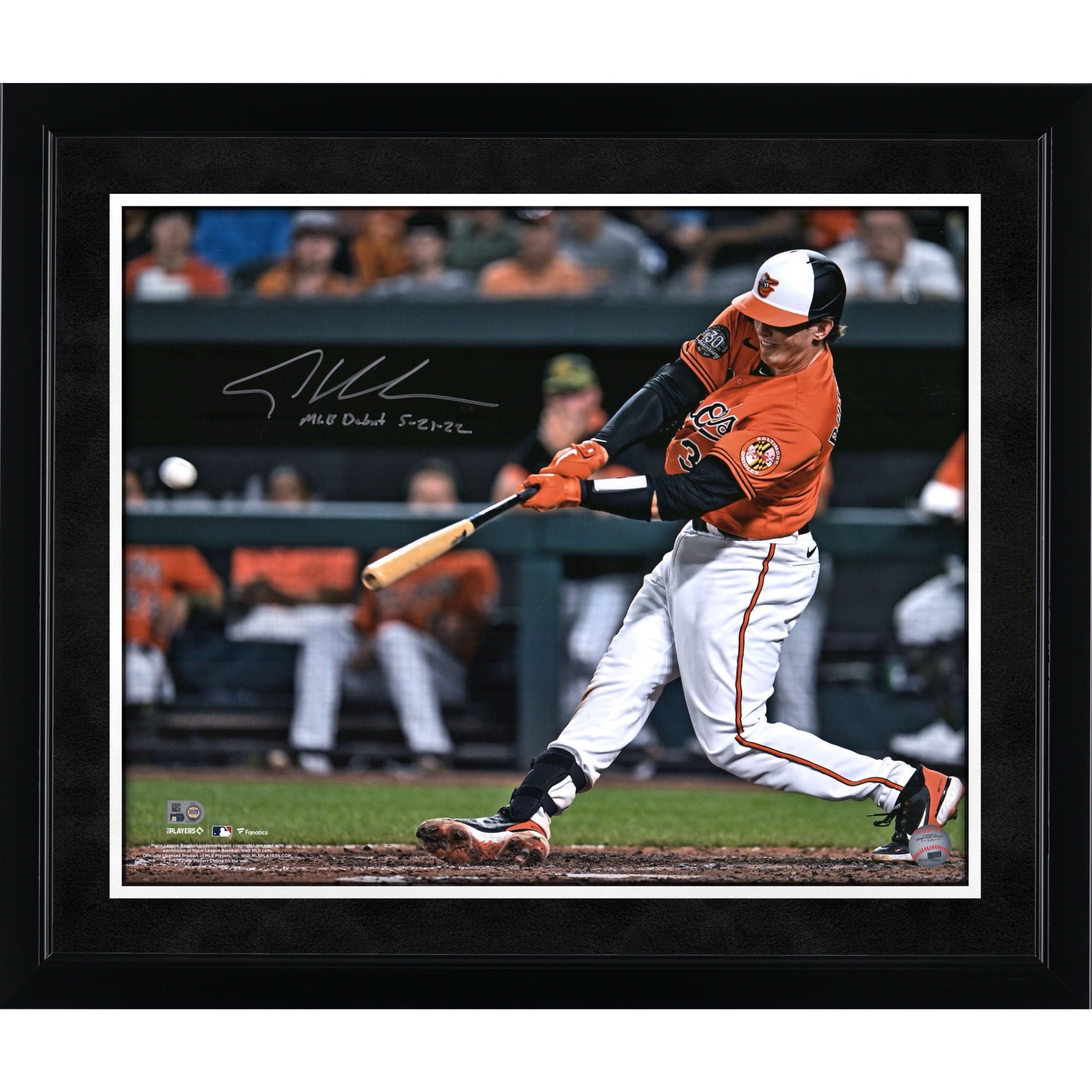 Adley Rutschman Baltimore Orioles Autographed 16" x 20" Debut First Hit Photograph with "MLB Debut 5-21-22" Inscription