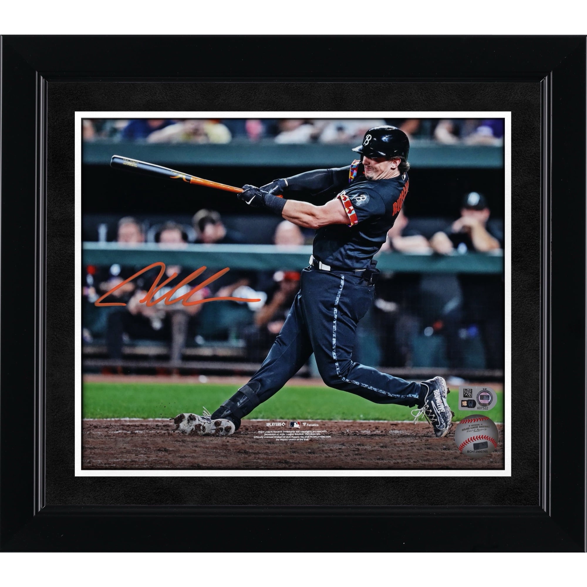 Photographie autographiée de 8" x 10" de Adley Rutschman avec le maillot City Connect Swing des Orioles de Baltimore