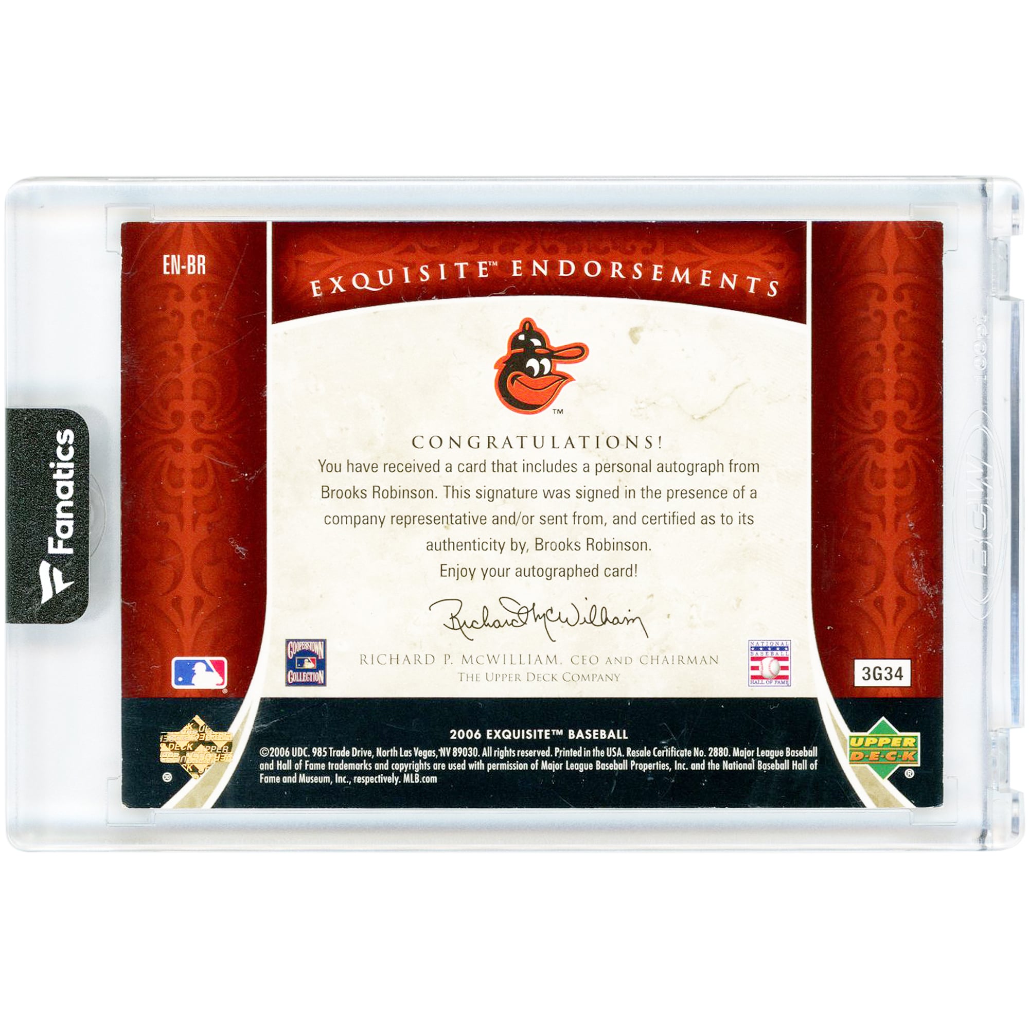 Brooks Robinson Baltimore Orioles Autographed 2006 Upper Deck Exquisite Collection Exquisite Endorsements #EN-BR #9/40 Card