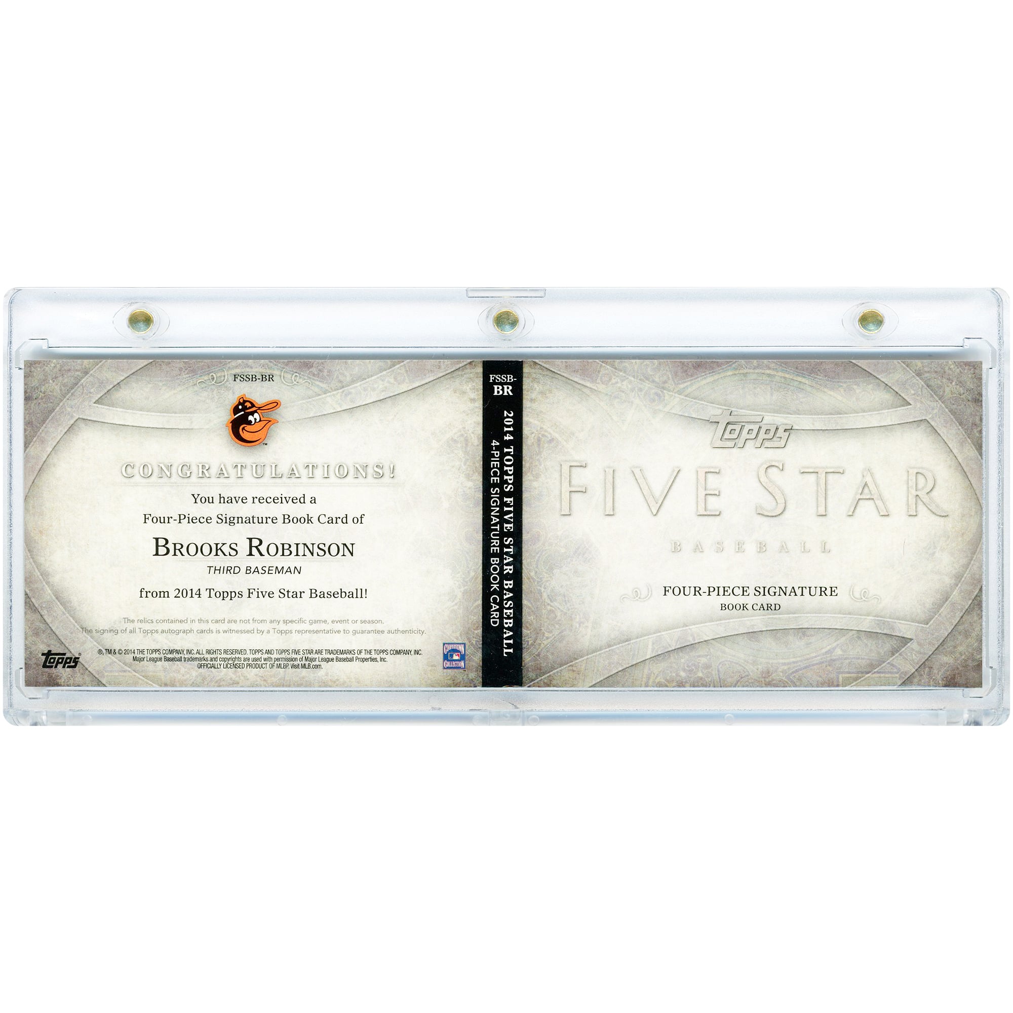 Brooks Robinson Baltimore Orioles Autographed 2014 Topps Five Star Four Piece Signature Book Quad Game Used Bat Relics #FSSB-BR #39/50 Card