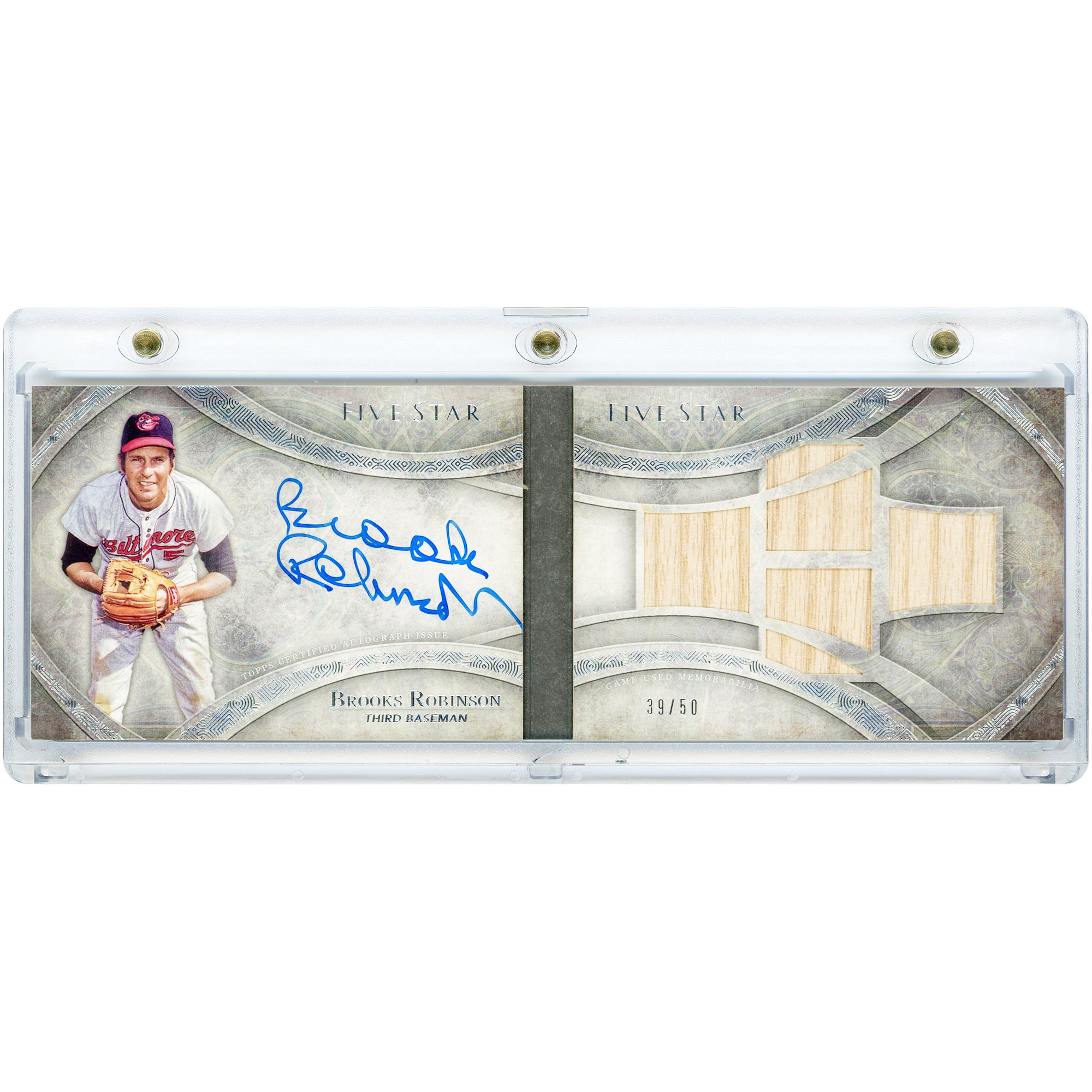 Brooks Robinson Baltimore Orioles Autographed 2014 Topps Five Star Four Piece Signature Book Quad Game Used Bat Relics #FSSB-BR #39/50 Card