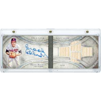 Brooks Robinson Baltimore Orioles Autographed 2014 Topps Five Star Four Piece Signature Book Quad Game Used Bat Relics #FSSB-BR #39/50 Card
