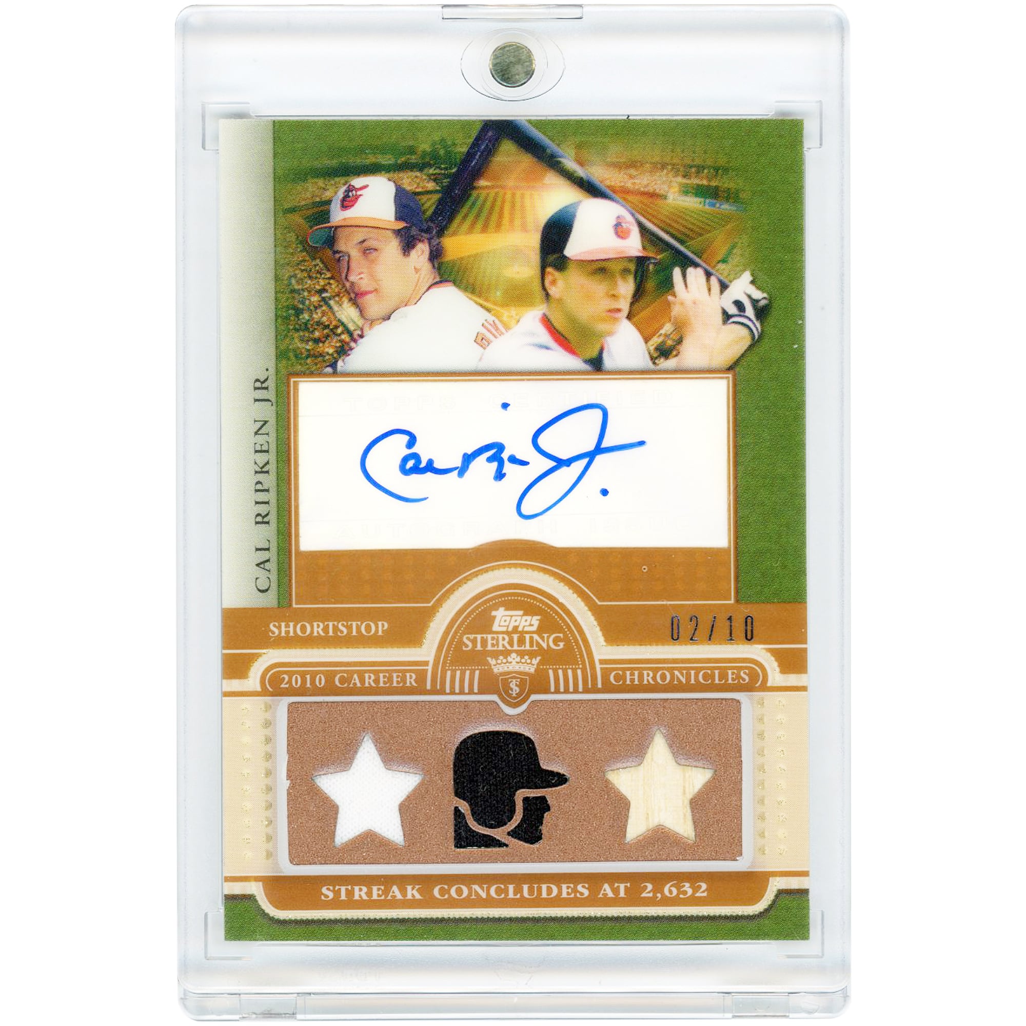 Cal Ripken Jr. Baltimore Orioles Autographed 2010 Topps Sterling Career Chronicles Memorabilia Relics #3CCAR-25 #2/10 Card