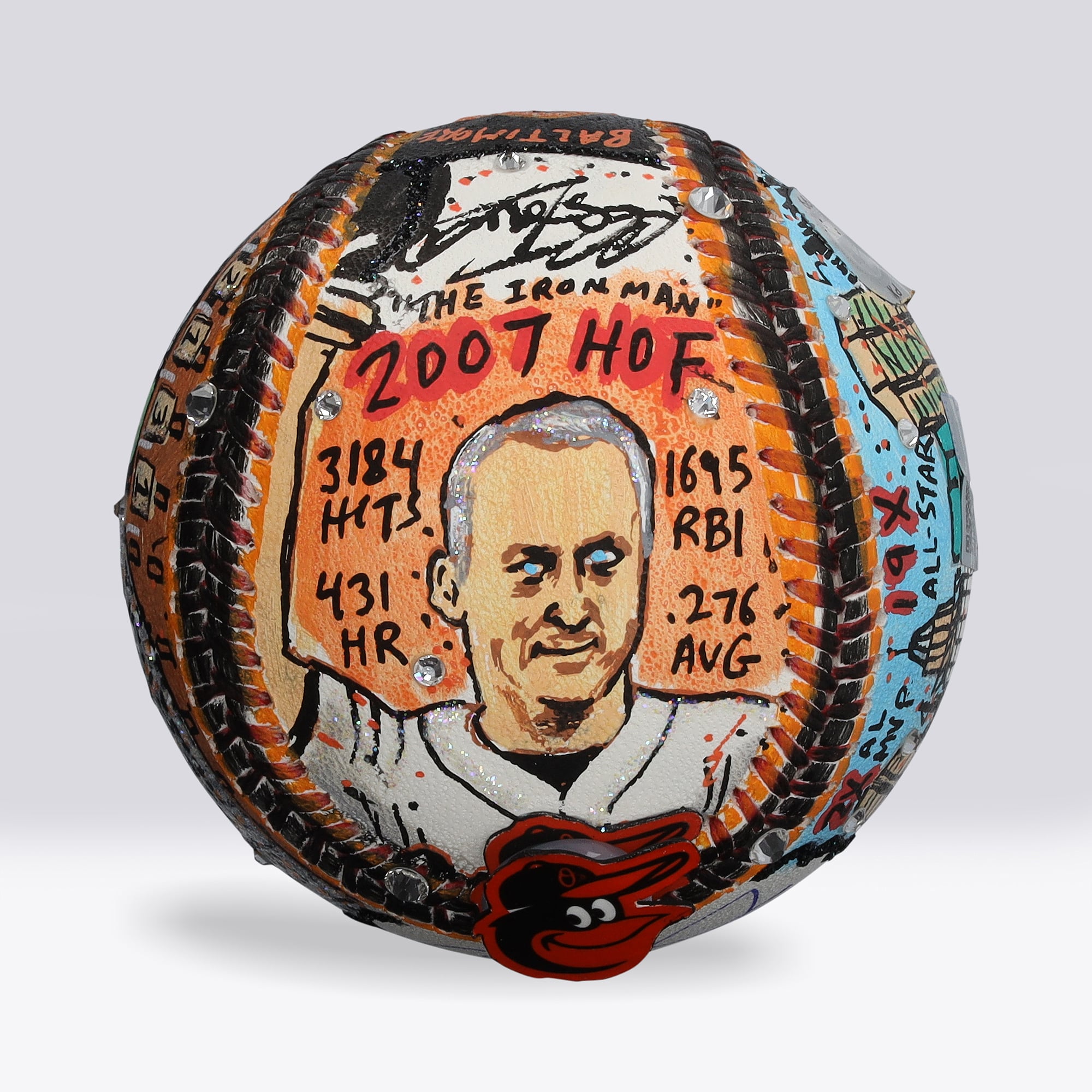 Cal Ripken Jr. Baltimore Orioles Autographed Baseball with "HOF 2007" Inscription - Art by Charles Fazzino - NF70446025