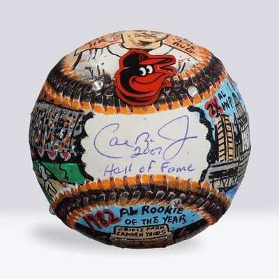 Cal Ripken Jr. Baltimore Orioles Autographed Fanatics Authentic Baseball with "HOF 2007" Inscription - Art by Charles Fazzino - NF70446025