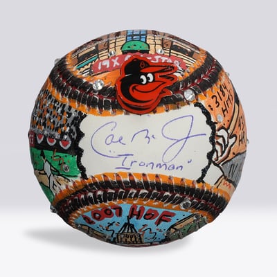 Cal Ripken Jr. Baltimore Orioles Autographed Fanatics Authentic Baseball with "Ironman" Inscription - Art by Charles Fazzino - NF70446038
