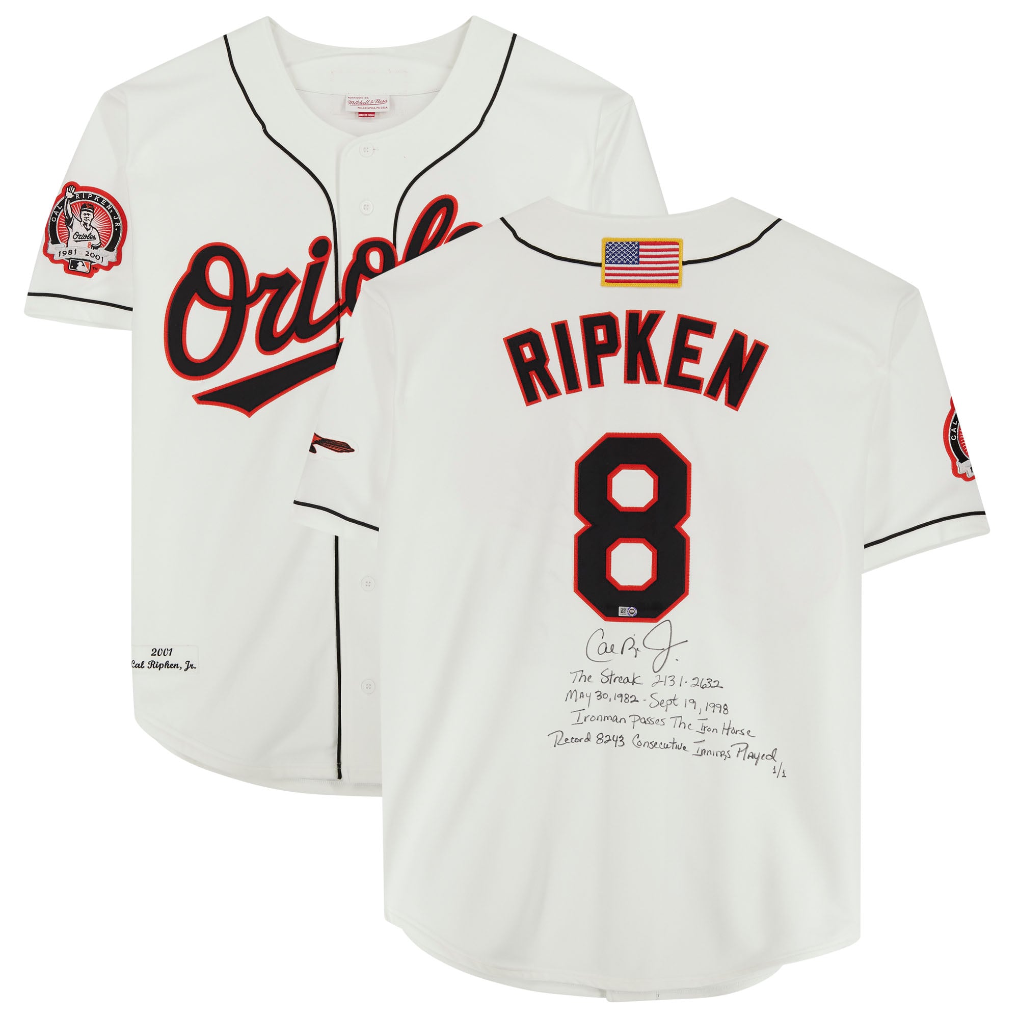 記念グッズ Mitchell & Ness Orioles Cal Ripken 2001 Cal Ripken Jr. Baltimore Orioles Autographed White 2001 Mitchell