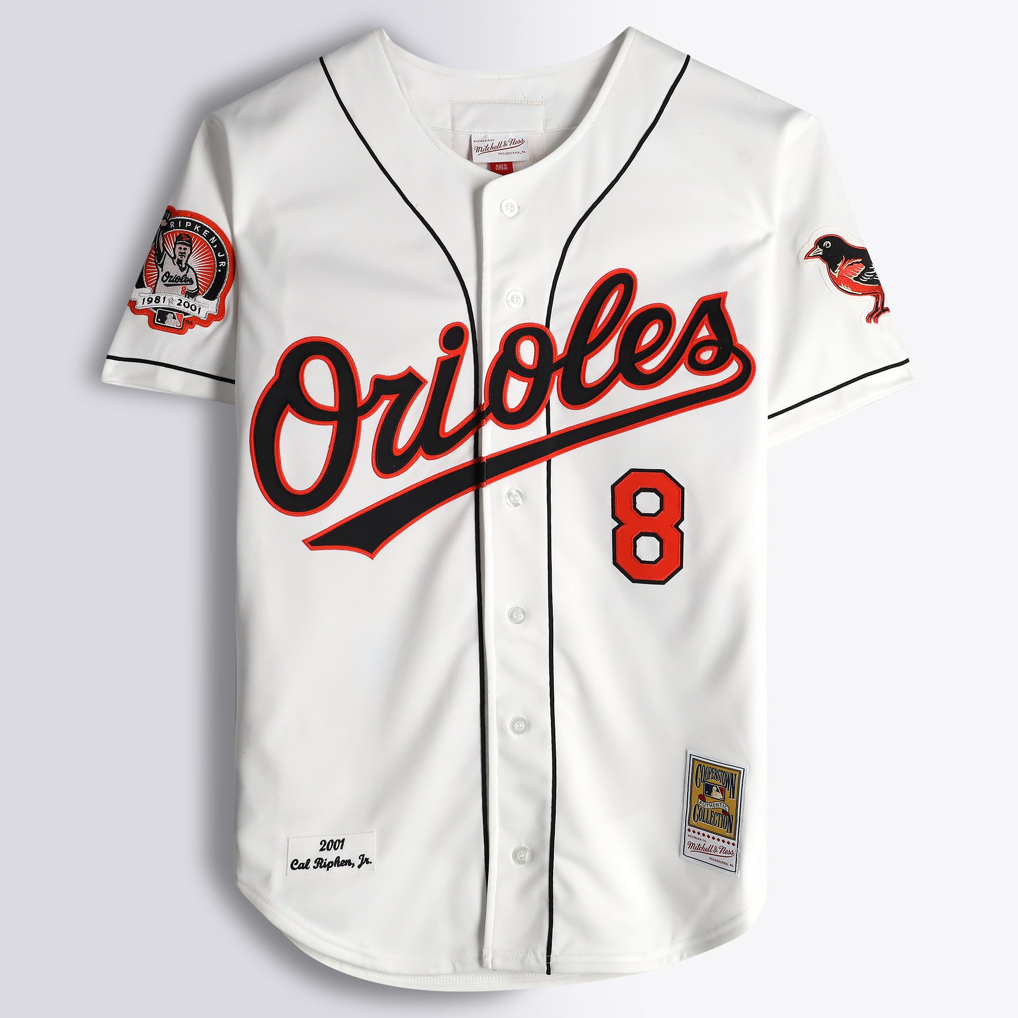 Cal Ripken Jr. Baltimore Orioles Autographed White Mitchell & Ness Authentic Jersey - Art by JPO - Limited Edition #1/1 - NF70444606