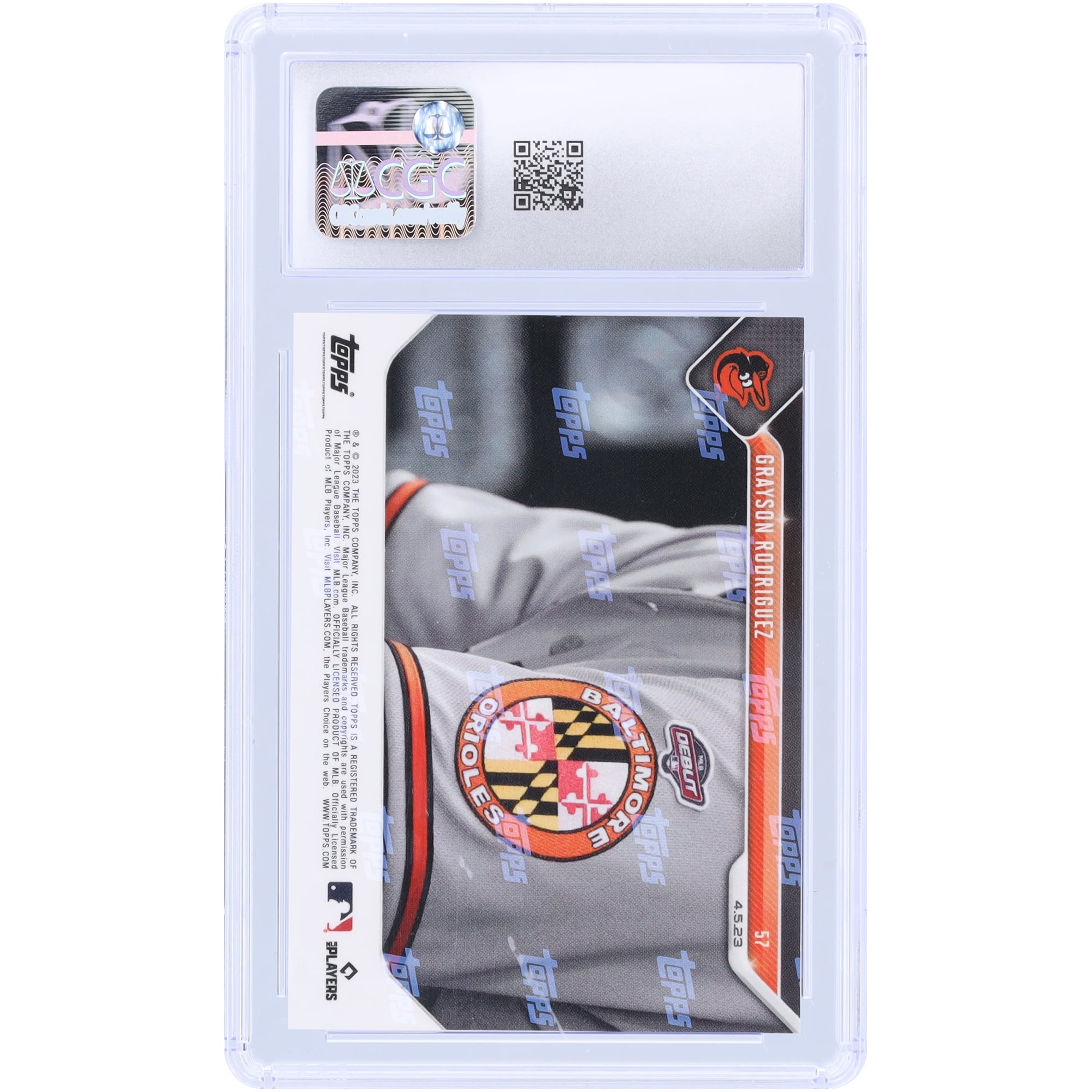 Grayson Rodriguez Baltimore Orioles 2023 Topps Now Orioles Top Prospect Makes His MLB Debut In Texas #57 CGC Authenticated 9.5 Rookie Card