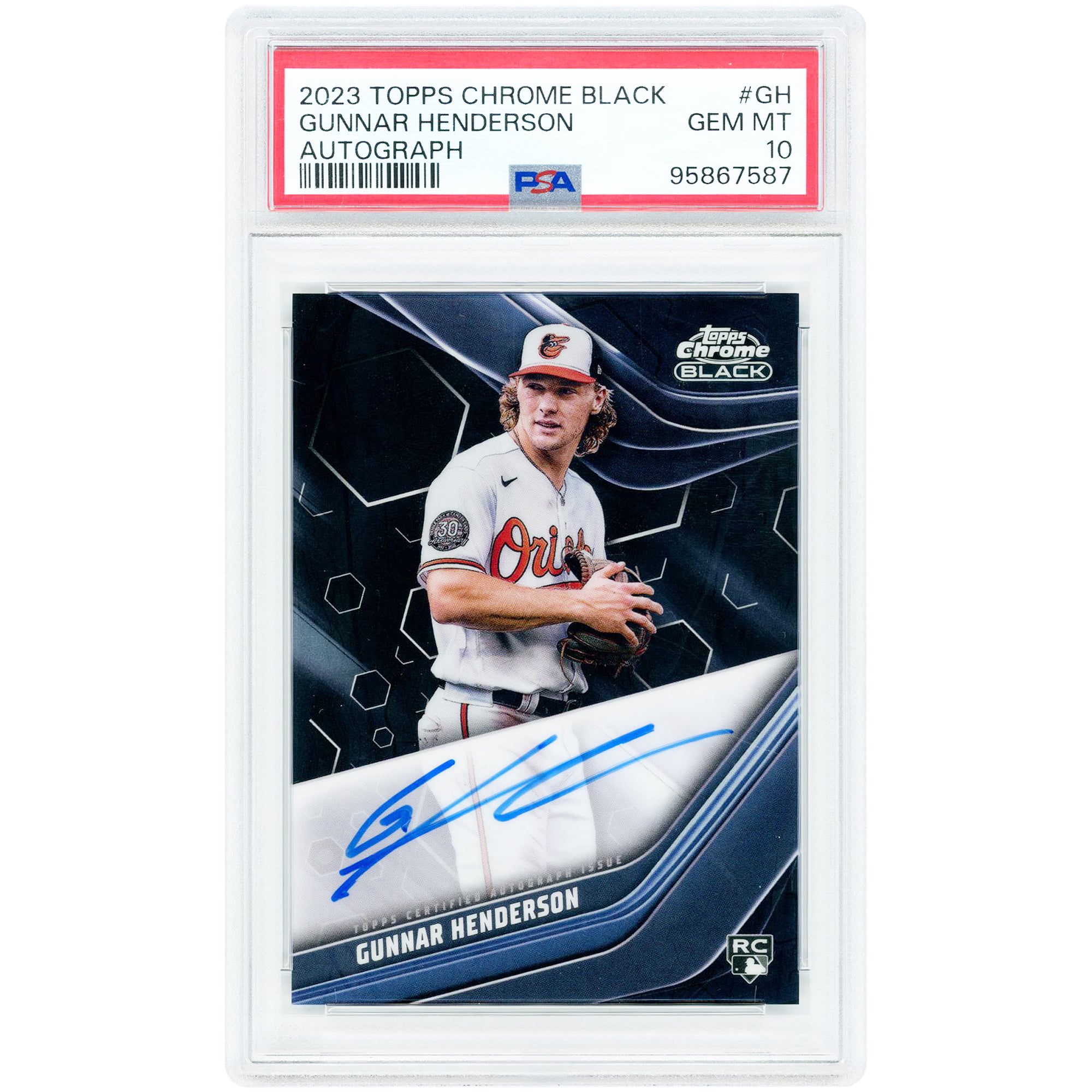 Gunnar Henderson Baltimore Orioles Autographed 2023 Topps Chrome Black #CBA-GH PSA Authenticated 10 Rookie Card