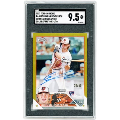Gunnar Henderson Baltimore Orioles Autographed 2023 Topps Chrome Gold Refractor #RA-GHE #34/50 SGC Authenticated 9.5 Rookie Card