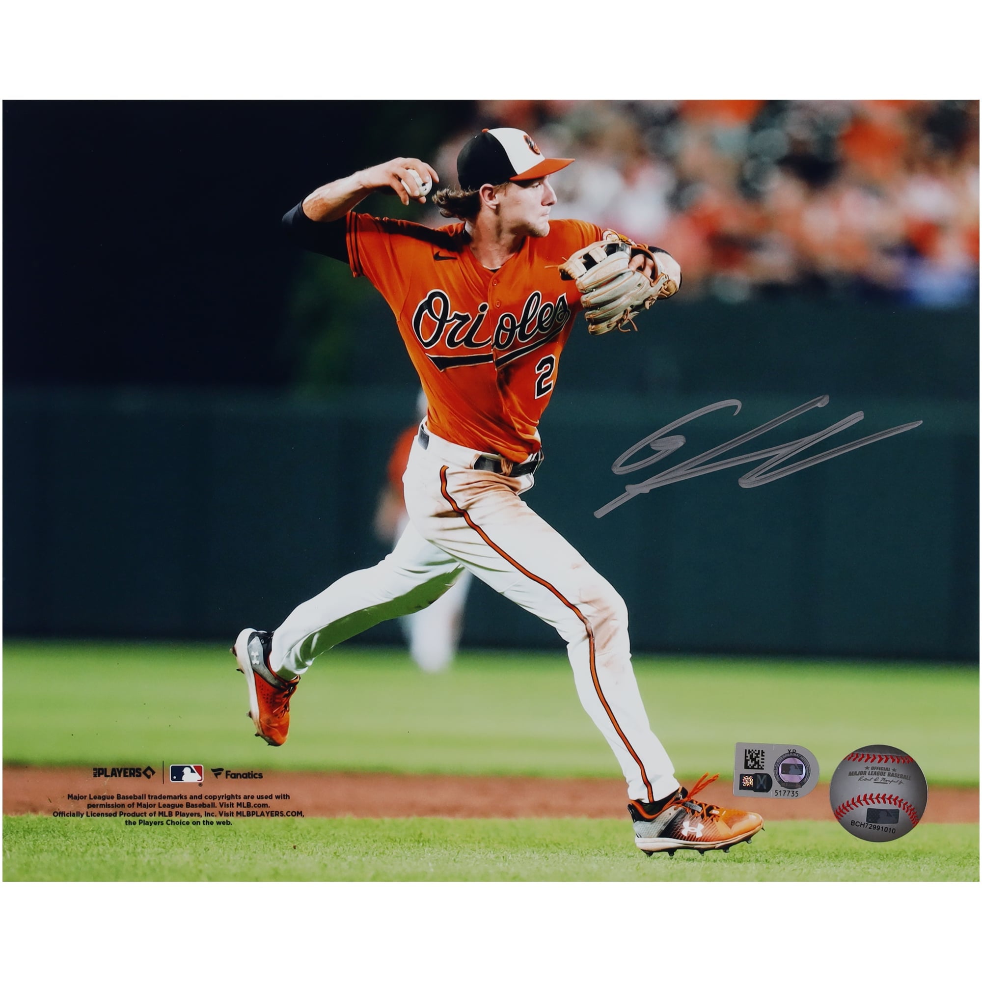 Photographie autographiée de 20,3 x 25,4 cm de Gunnar Henderson, maillot orange des Orioles de Baltimore