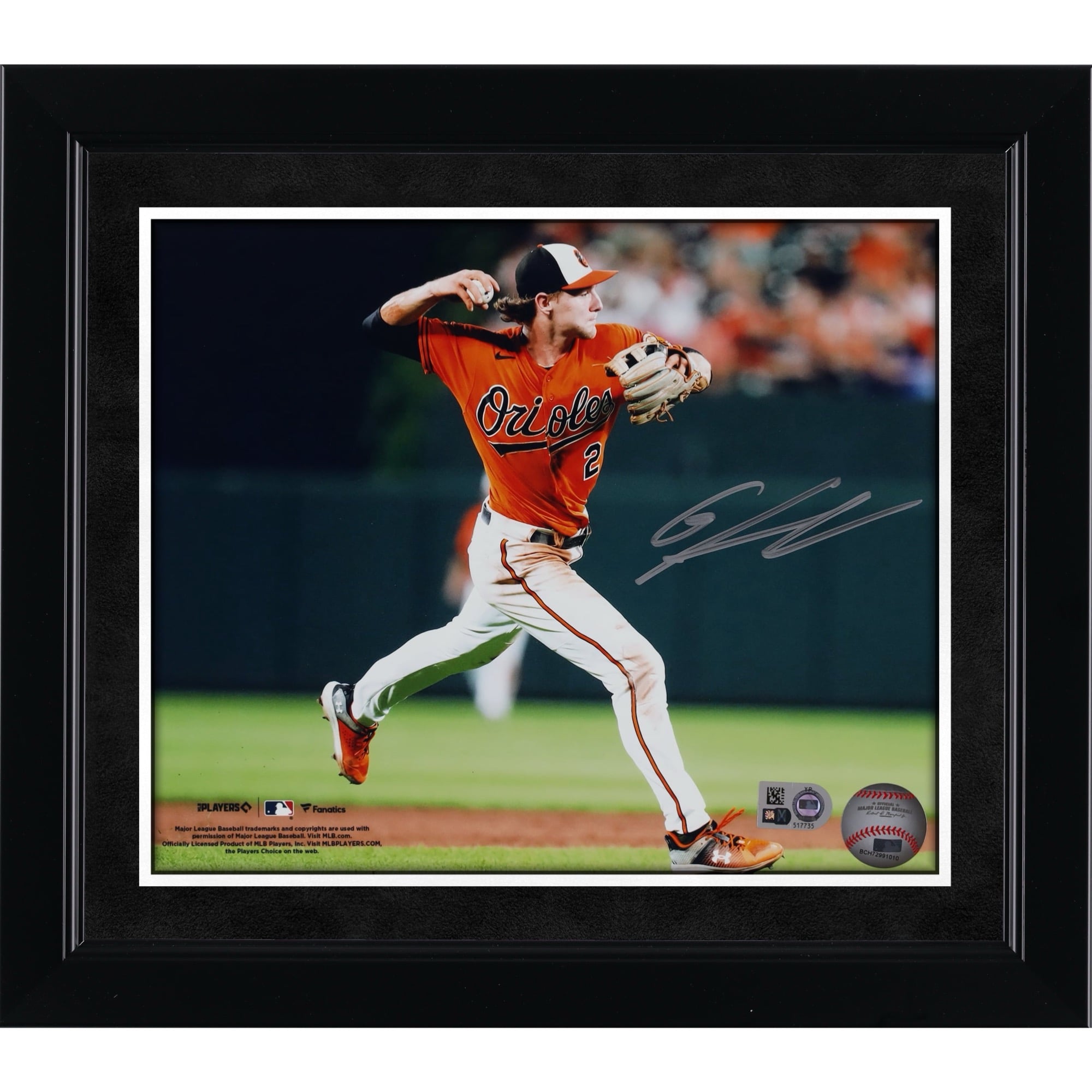 Photographie autographiée de 20,3 x 25,4 cm de Gunnar Henderson, maillot orange des Orioles de Baltimore