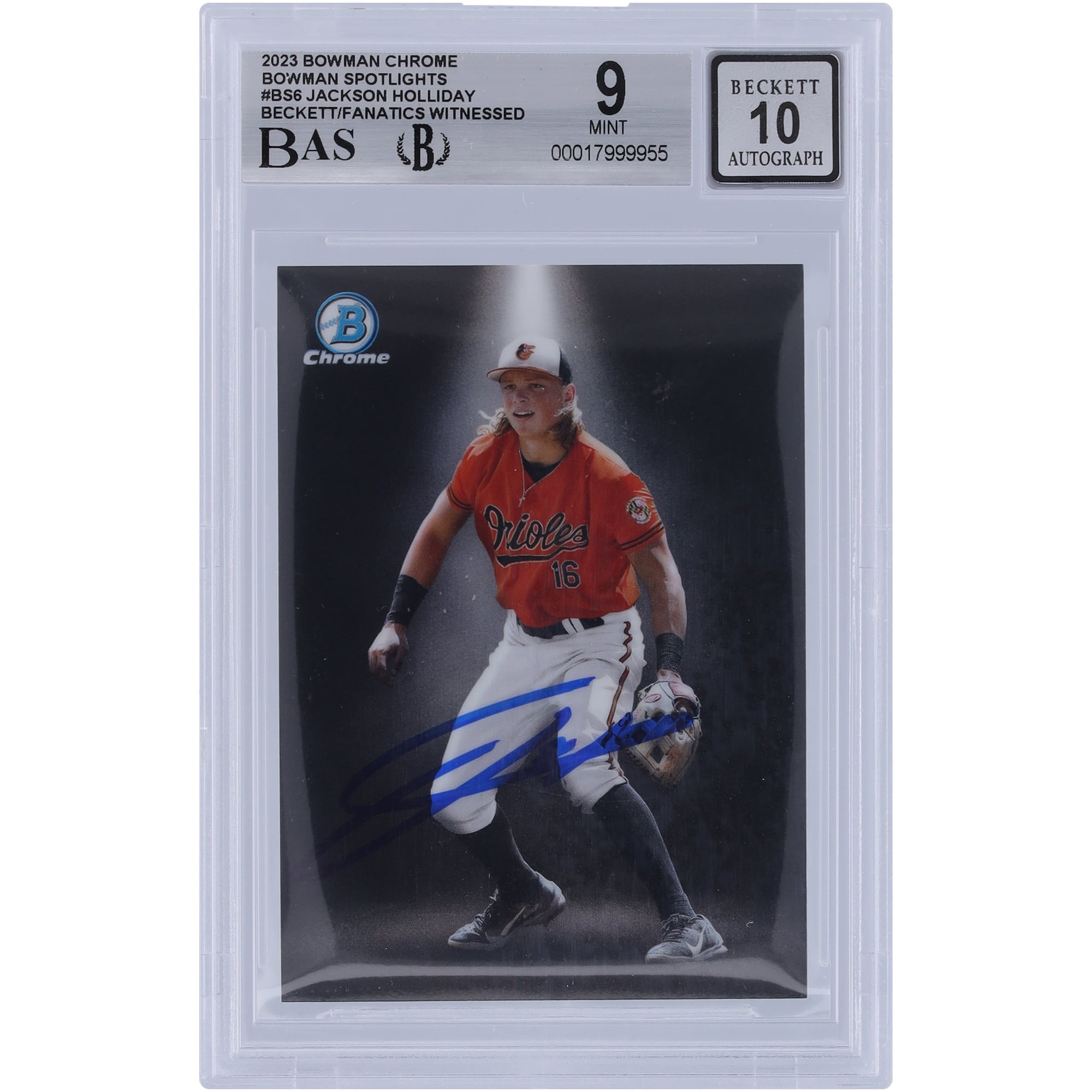 Jackson Holliday Baltimore Orioles Autographed 2023 Bowman Chrome Bowman Spotlights #BS-6 Beckett Fanatics Witnessed Authenticated 9/10 Card