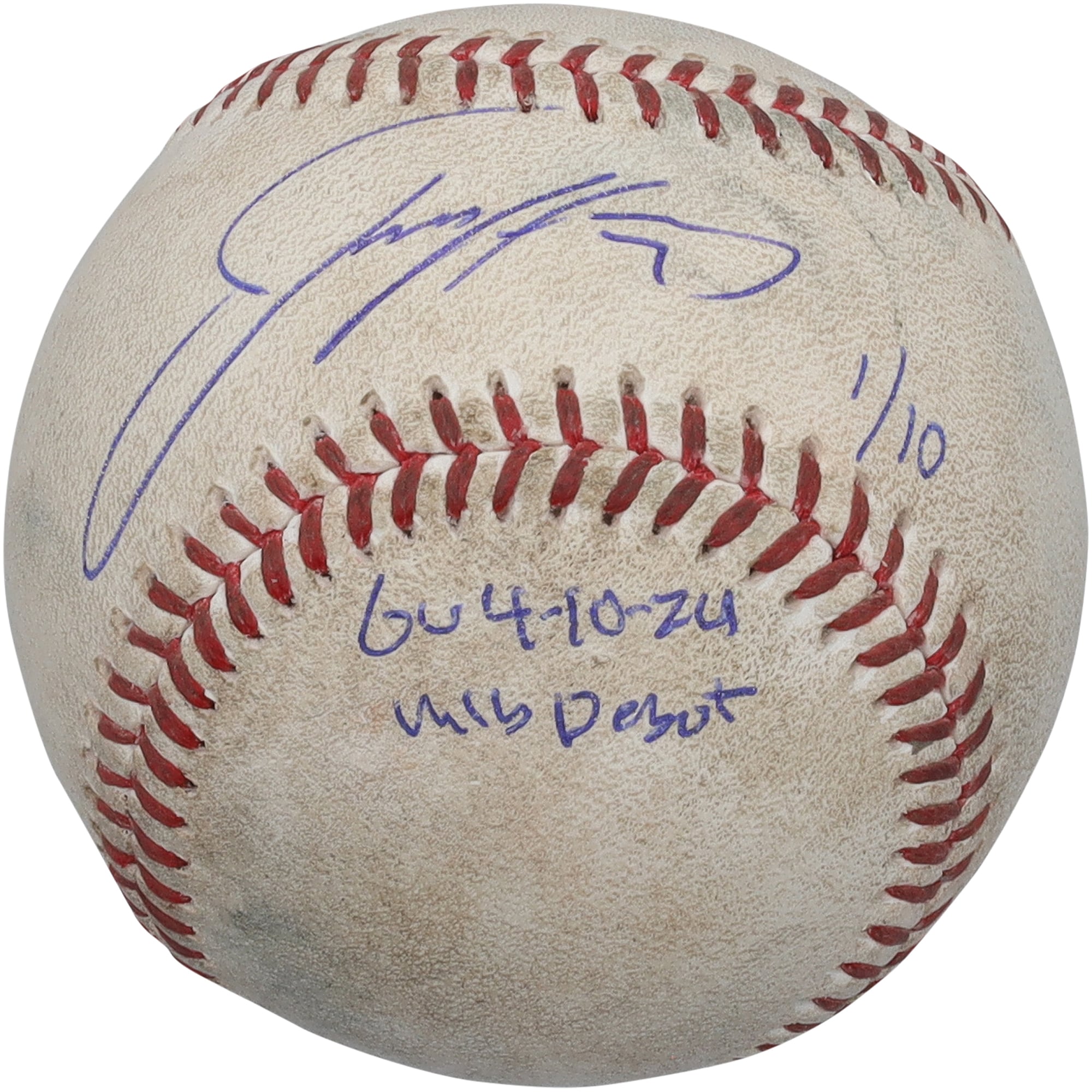 Jackson Holliday Baltimore Orioles Autographed Game-Used Baseball vs. Boston Red Sox on April 10, 2024 with "GU 4-10-24" and "MLB Debut" Inscriptions - Limited Edition #1/10