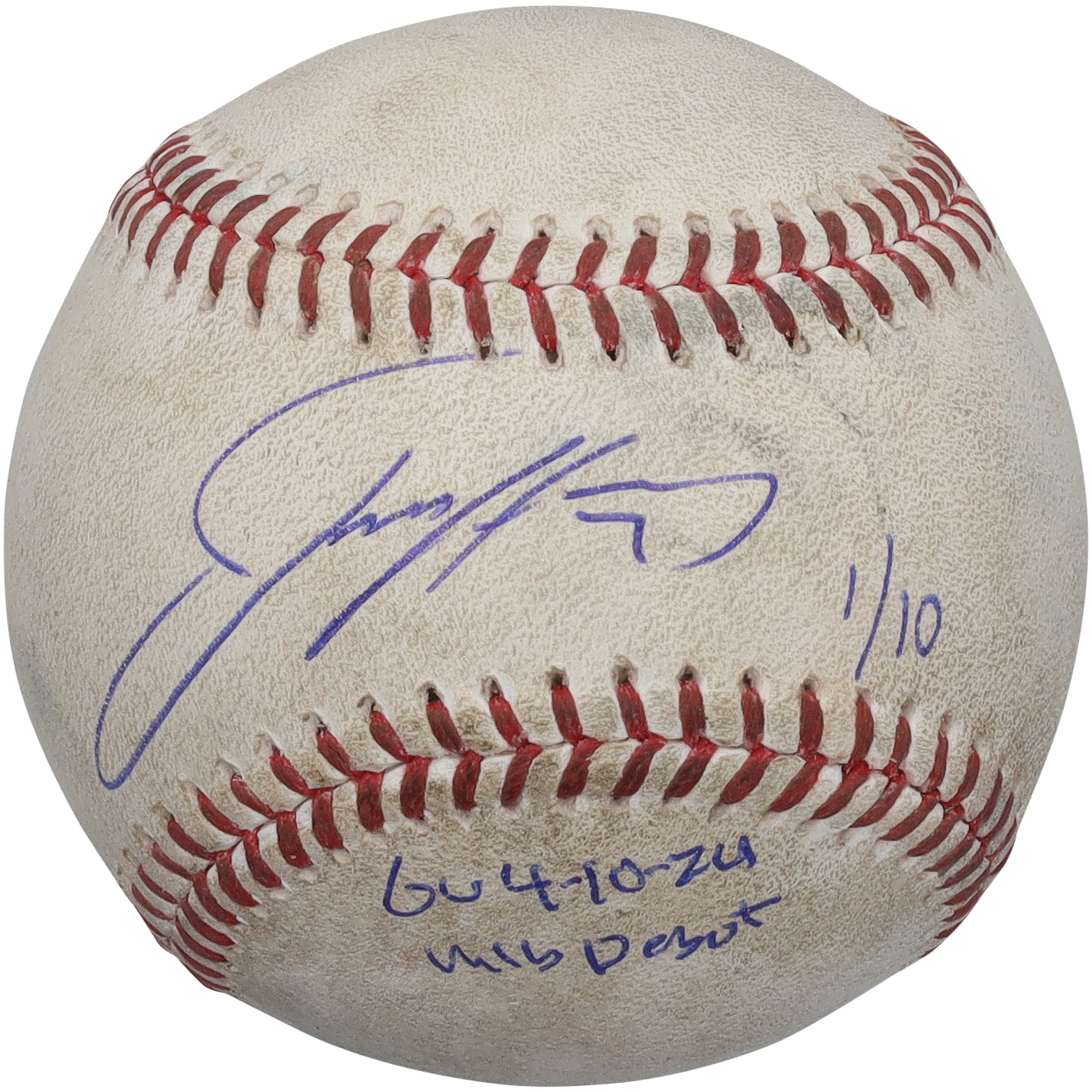 Jackson Holliday Baltimore Orioles Autographed Game-Used Baseball vs. Boston Red Sox on April 10, 2024 with "GU 4-10-24" and "MLB Debut" Inscriptions - Limited Edition #1/10