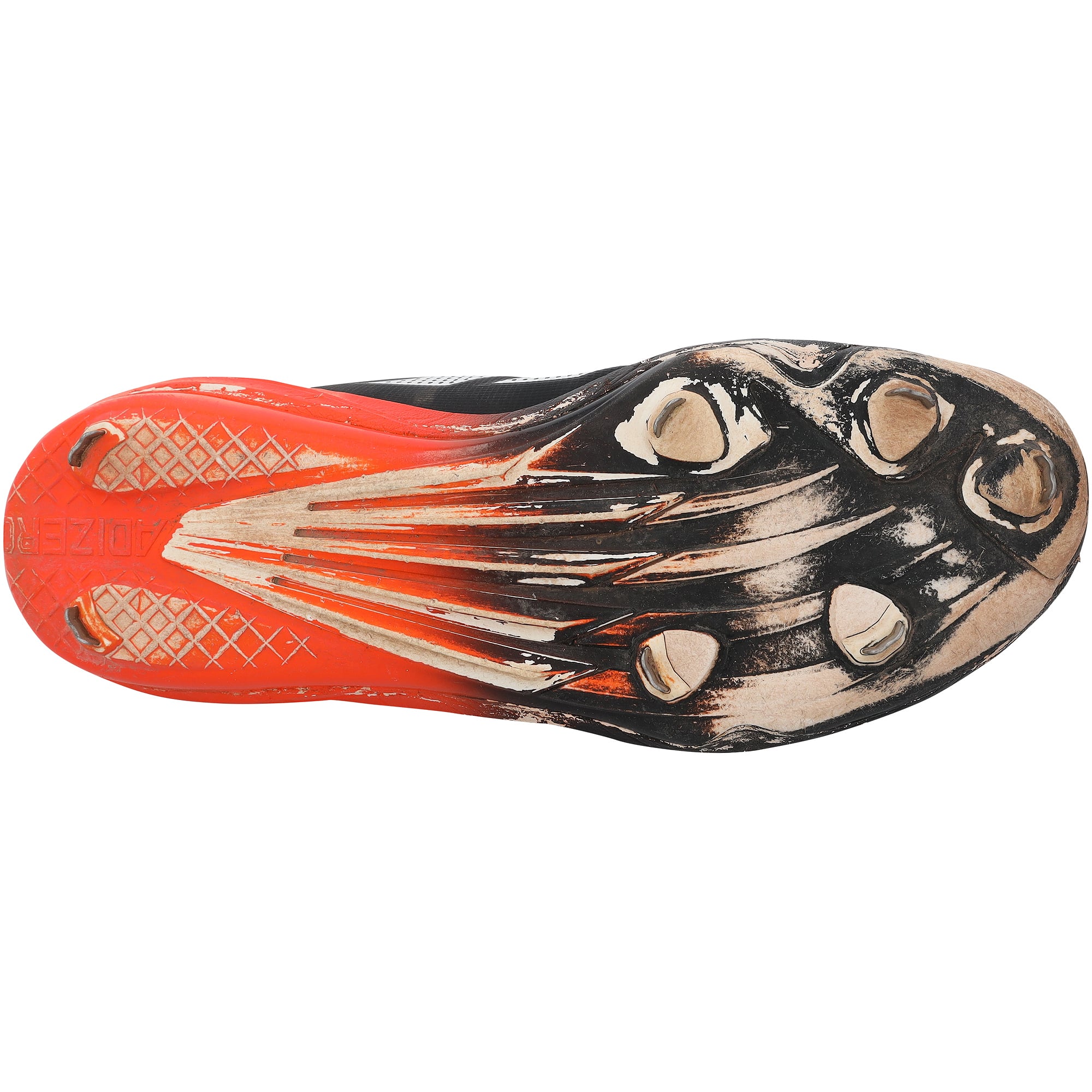 Crampons adidas noirs et orange portés en match par Jackson Holliday des Orioles de Baltimore lors de la saison 2025 de la MLB, authentifiés - NF70442516-17