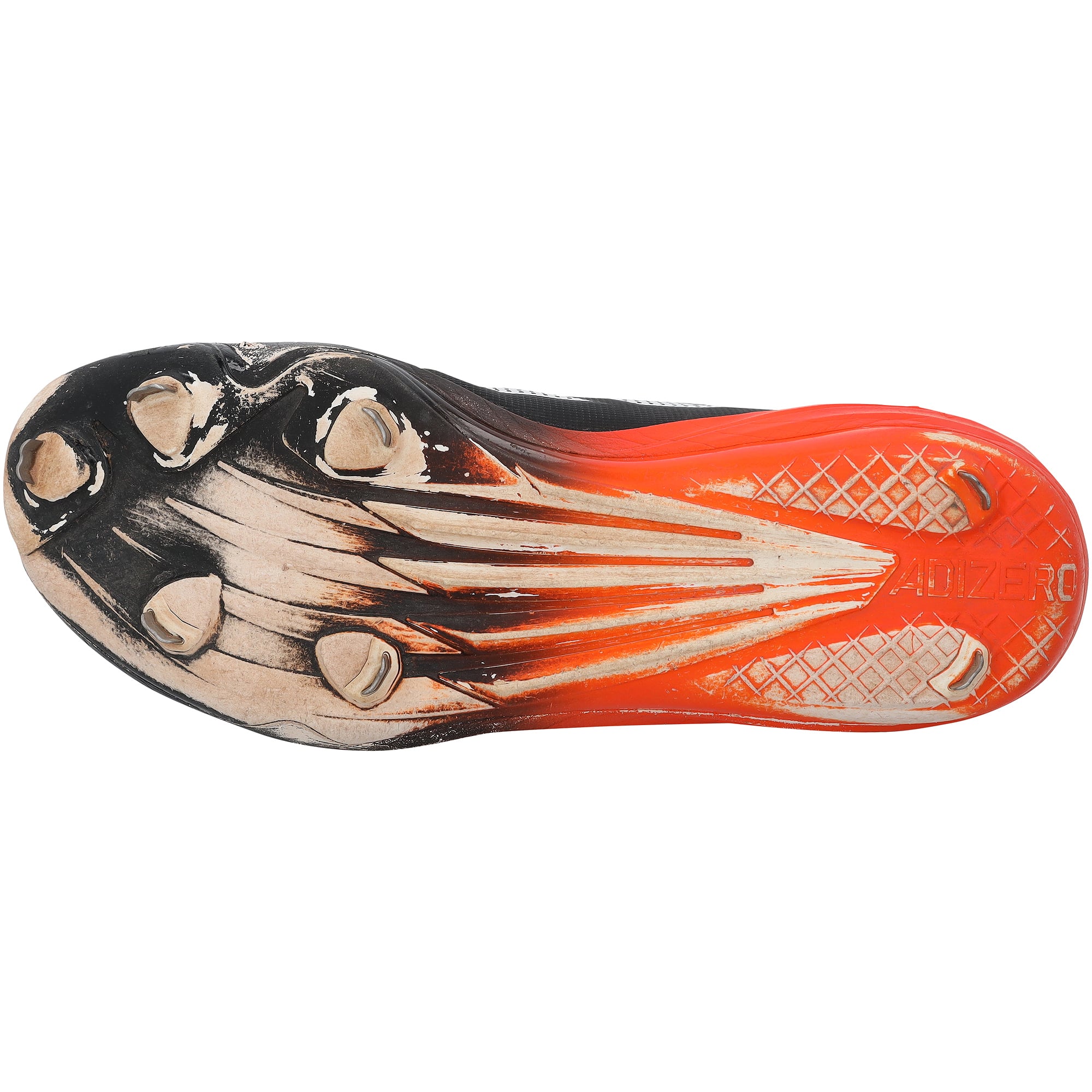 Crampons adidas noirs et orange portés en match par Jackson Holliday des Orioles de Baltimore lors de la saison 2025 de la MLB, authentifiés - NF70442516-17