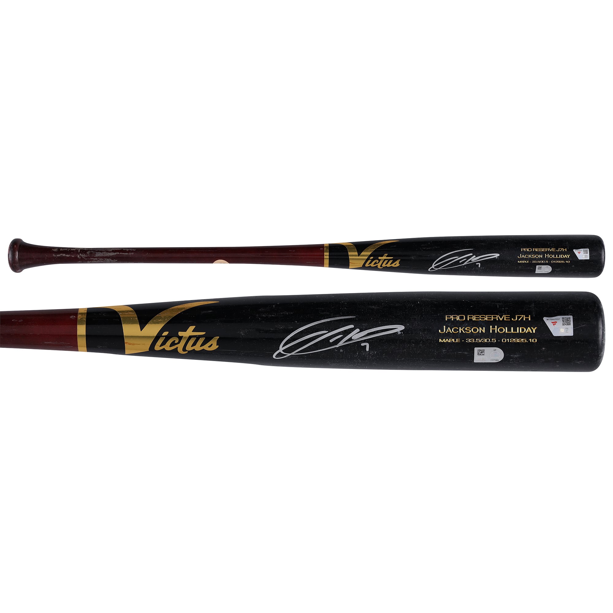 Bâton Victus noir et rouge autographié par Jackson Holliday des Orioles de Baltimore, utilisé lors de la saison 2025 de la MLB - NF70442537