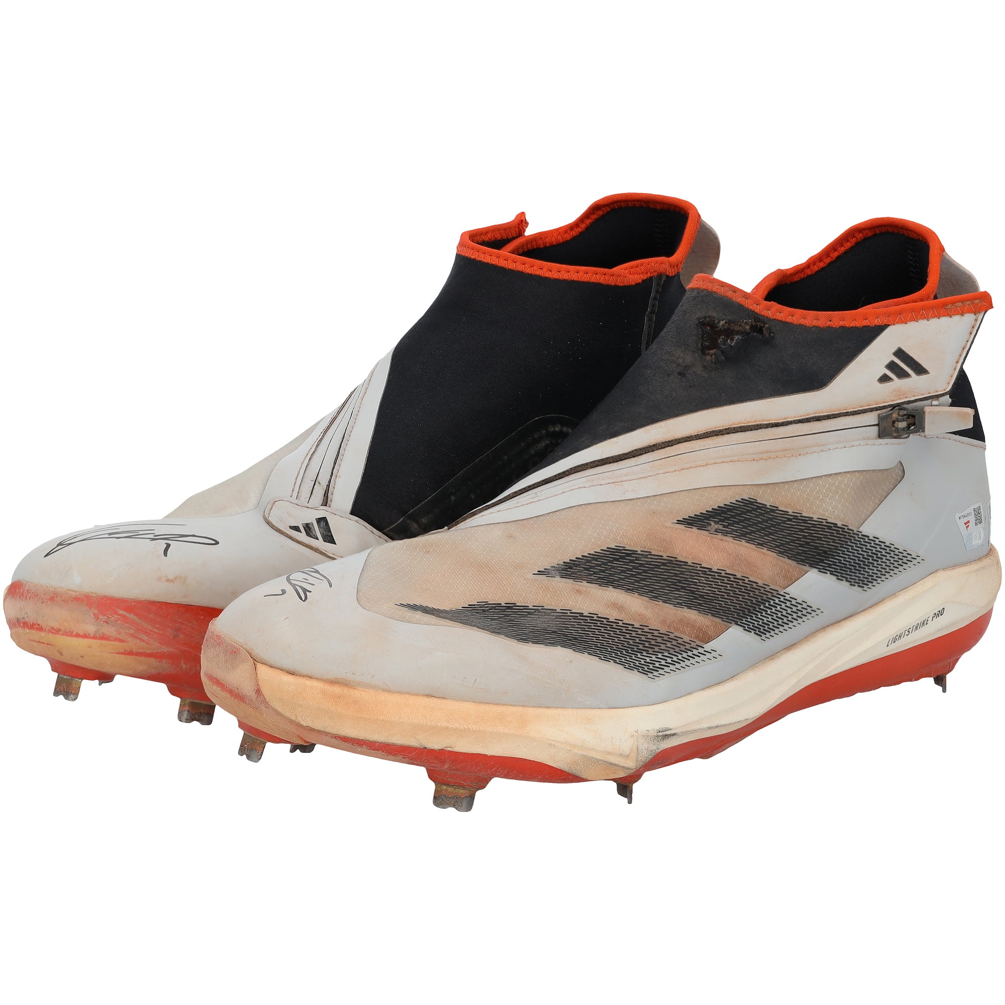 Crampons adidas gris/noirs portés en match par Jackson Holliday des Orioles de Baltimore lors de la saison 2025 de la MLB, authentifiés - NF70442512-13