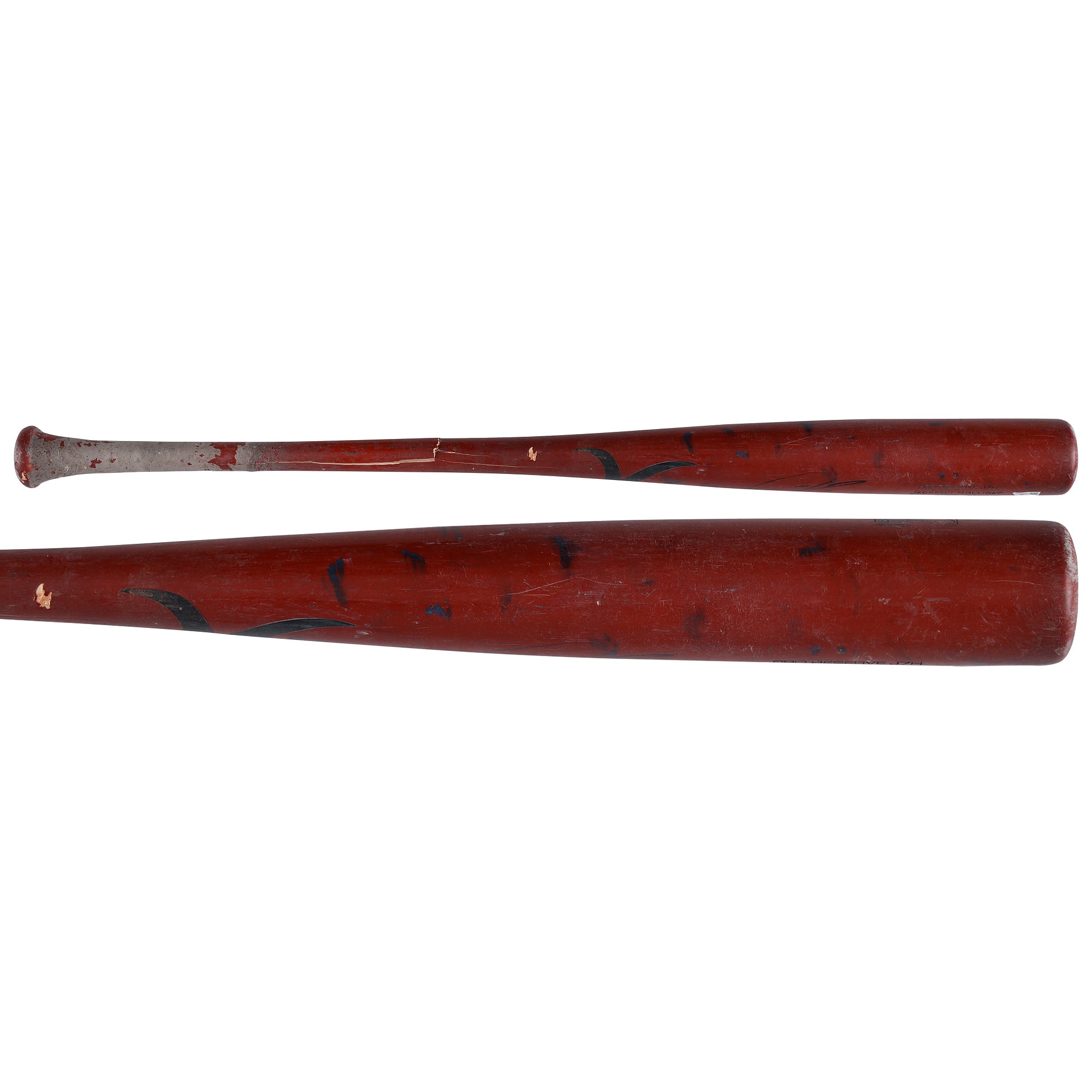 Bâton Victus rouge cassé, utilisé en match et autographié par Jackson Holliday des Orioles de Baltimore lors de la saison 2025 de la MLB - NF70442534