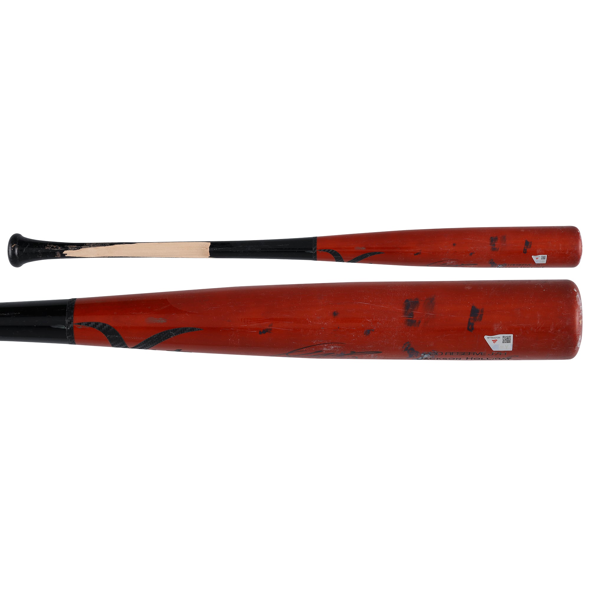 Jackson Holliday Baltimore Orioles Autographed Game-Used Red/ Victus Broken Bat from the 2025 MLB Season