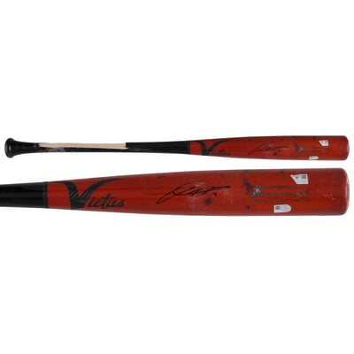Jackson Holliday Baltimore Orioles Autographed Fanatics Authentic Game-Used Red/Black Victus Broken Bat from the 2025 MLB Season - NF70442535