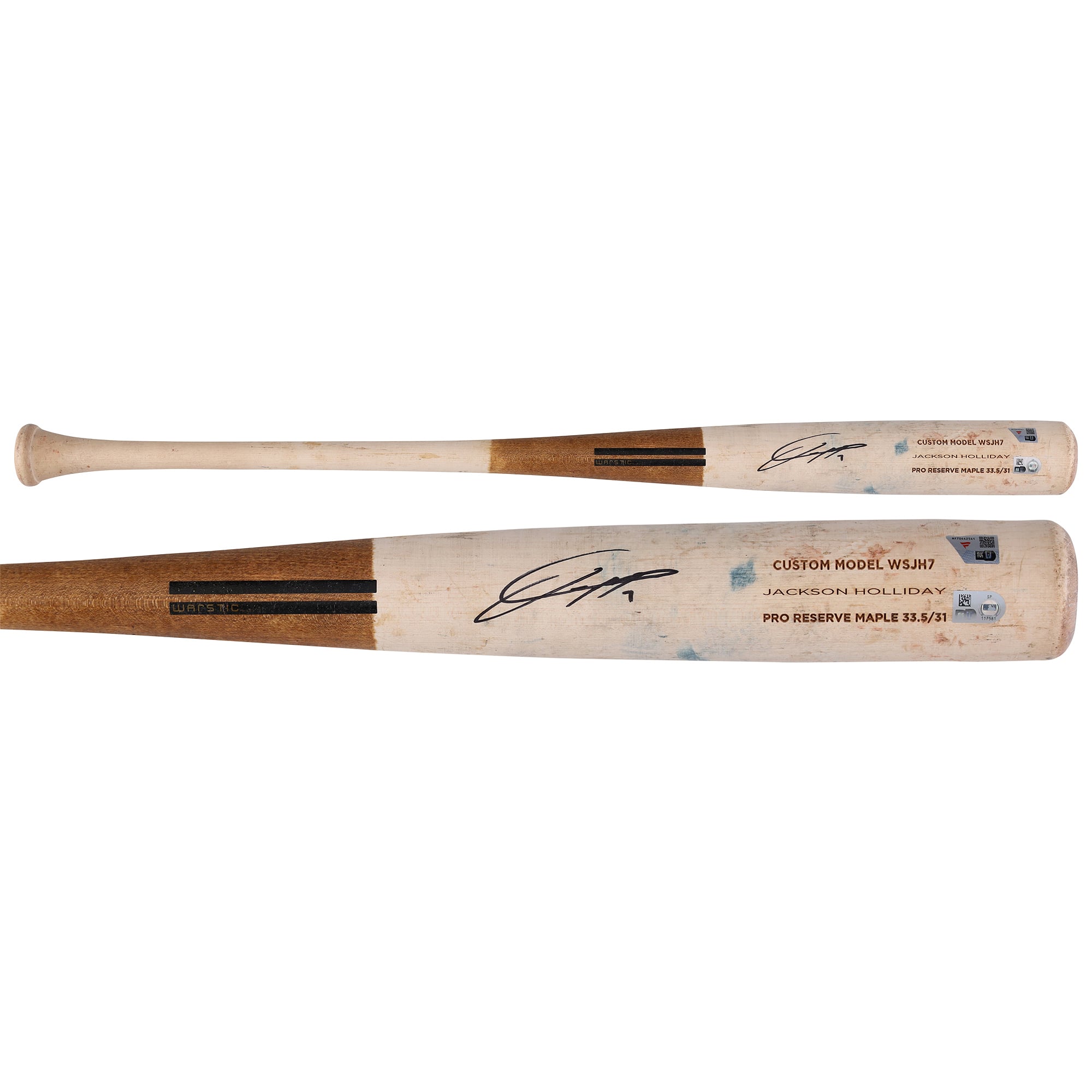 Jackson Holliday Baltimore Orioles Autographed Game-Used Tan Warstic Bat from the 2025 MLB Season - NF70442541