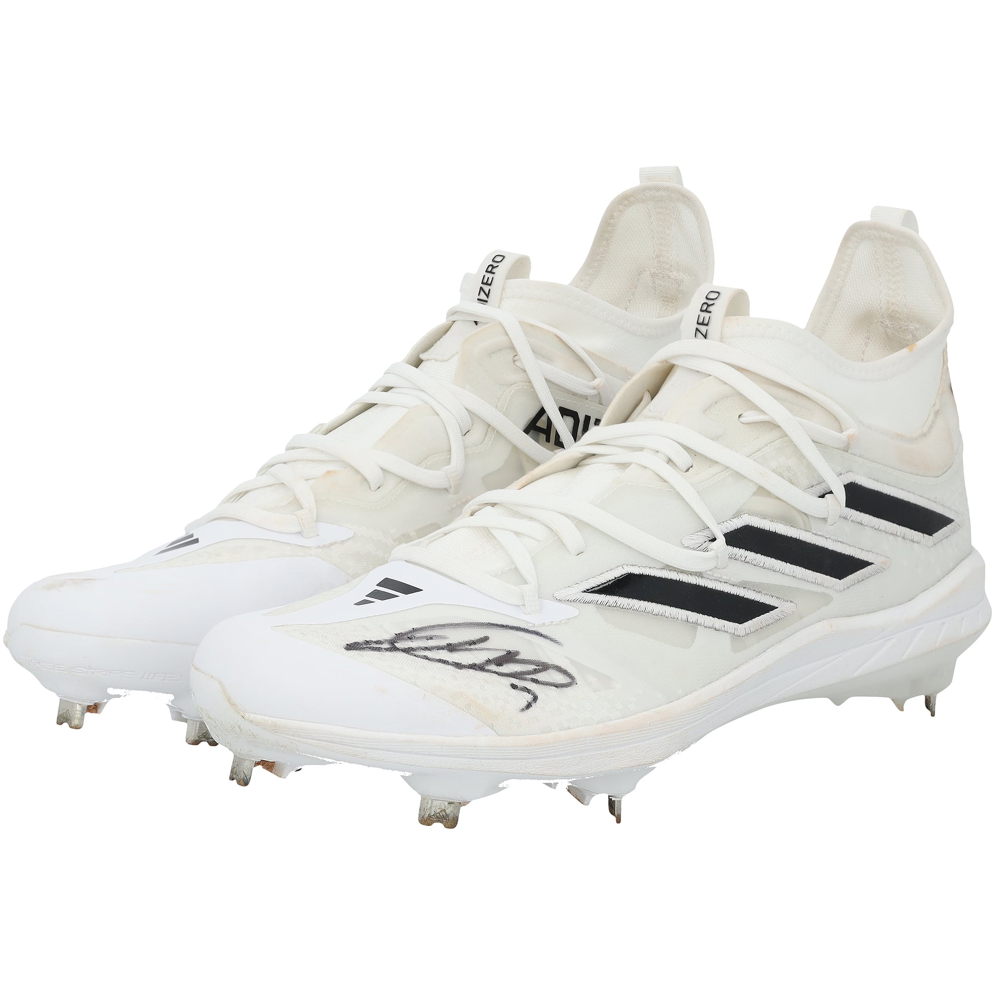 Crampons blancs adidas portés en match par Jackson Holliday des Orioles de Baltimore lors de la saison 2025 de la MLB, authentifiés - NF70442484-85