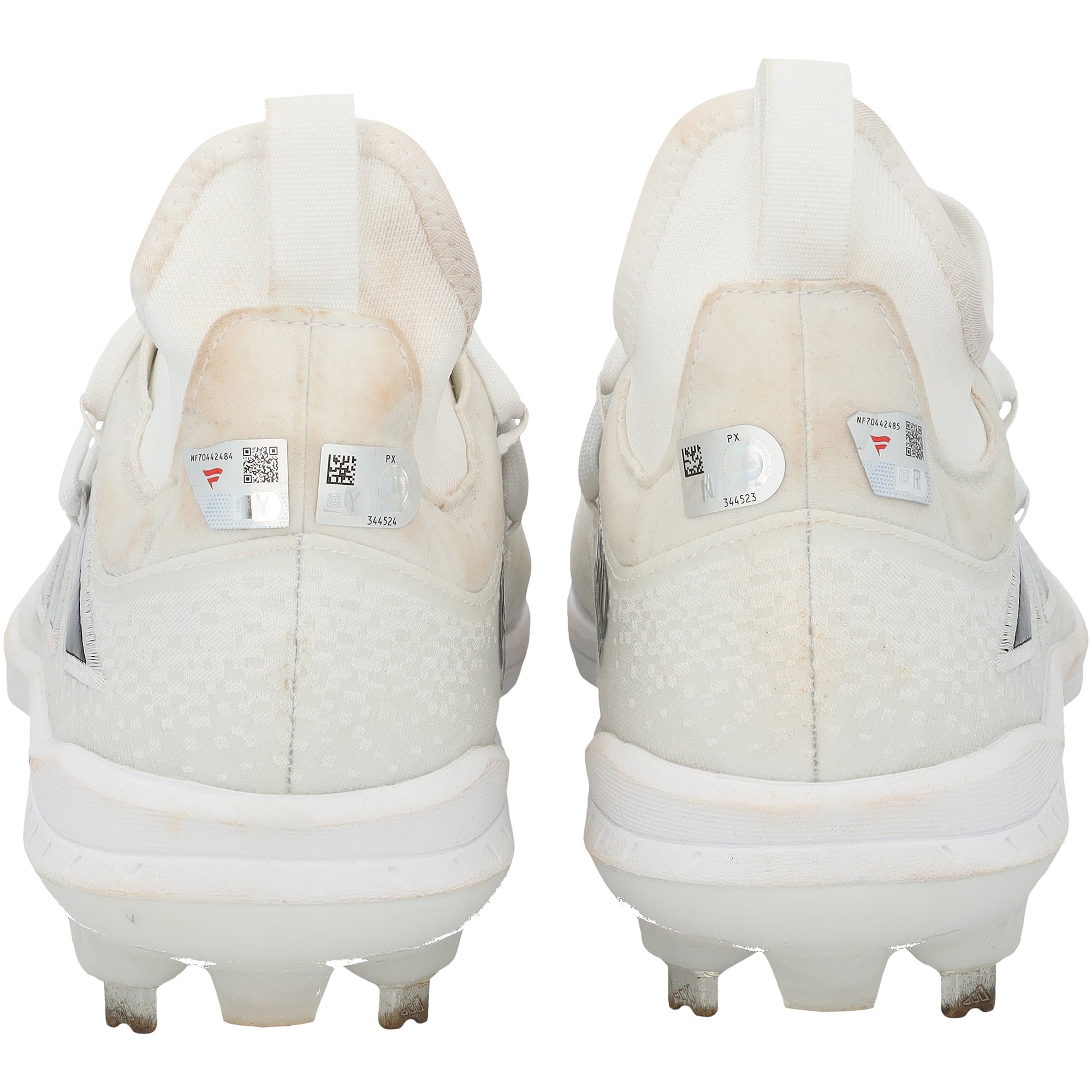 Crampons blancs adidas portés en match par Jackson Holliday des Orioles de Baltimore lors de la saison 2025 de la MLB, authentifiés - NF70442484-85