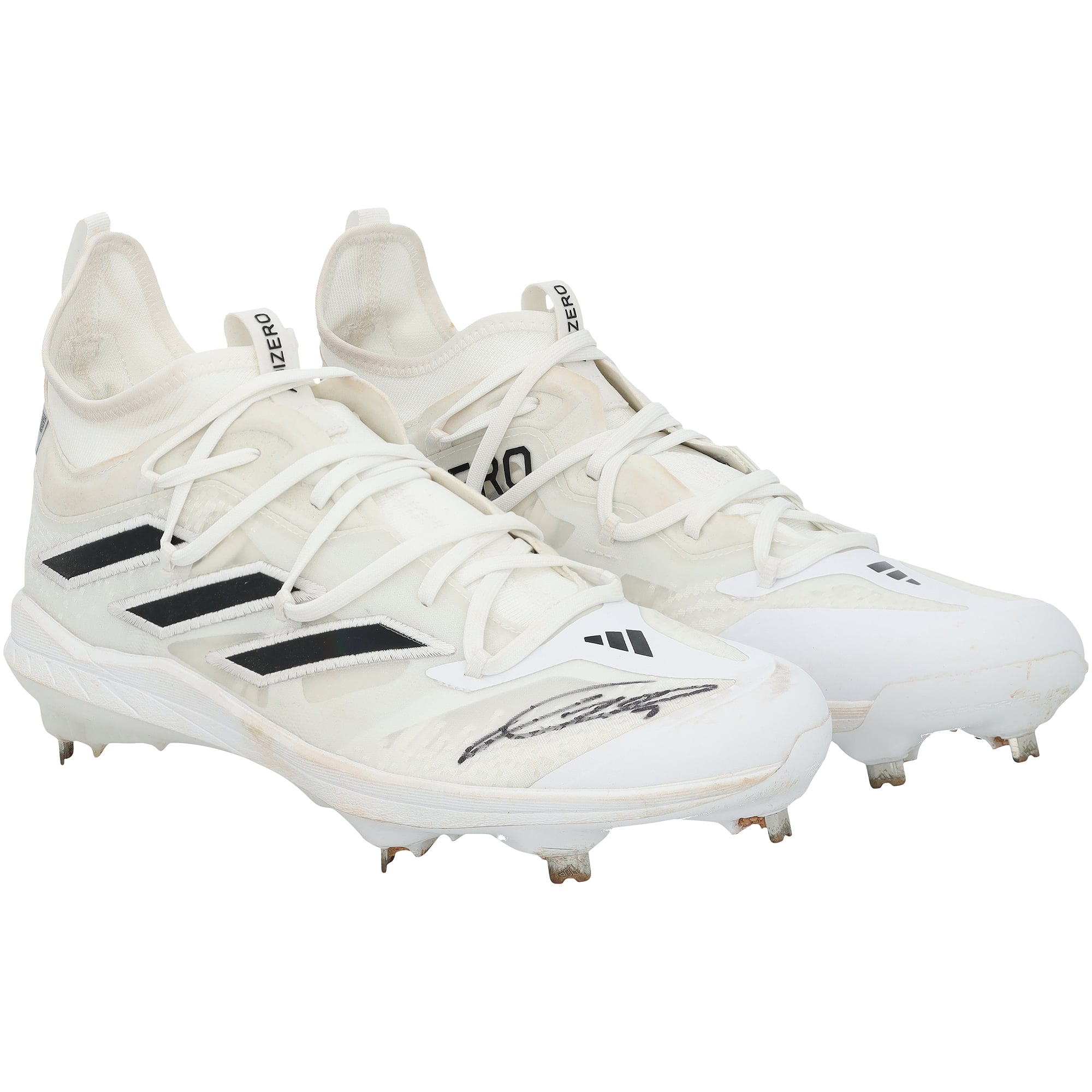 Crampons blancs adidas portés en match par Jackson Holliday des Orioles de Baltimore lors de la saison 2025 de la MLB, authentifiés - NF70442484-85