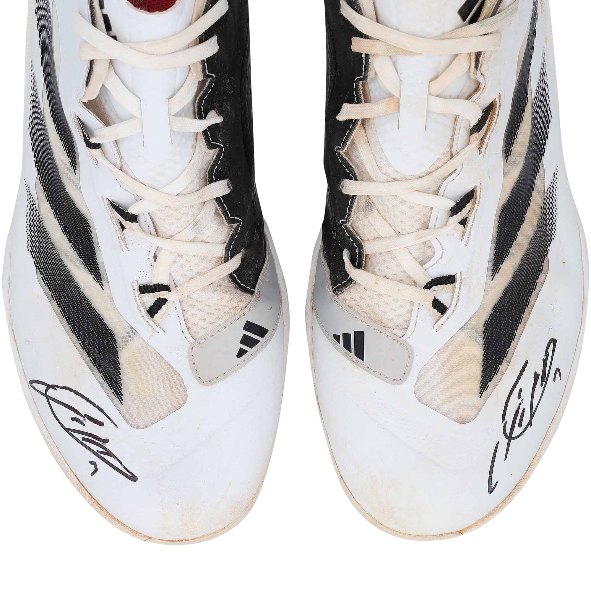 Crampons adidas blancs et noirs portés en match par Jackson Holliday des Orioles de Baltimore lors de la saison 2025 de la MLB, authentifiés - NF70442488-89