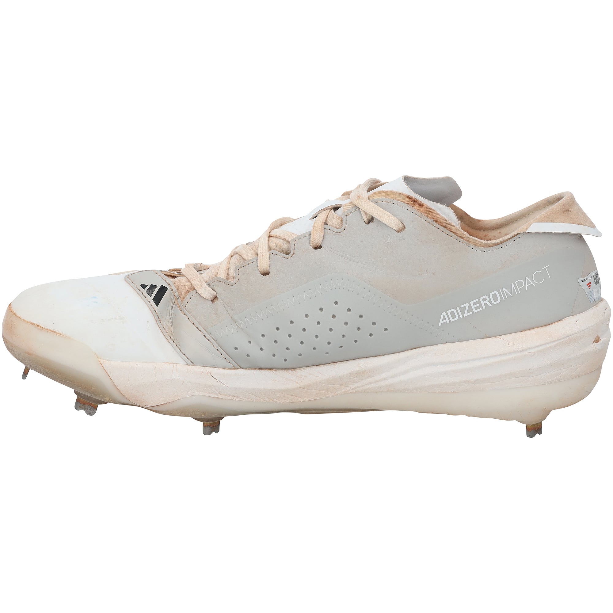 Crampons adidas blancs et gris portés en match par Jackson Holliday des Orioles de Baltimore lors de la saison 2025 de la MLB, authentifiés - NF70442494-95