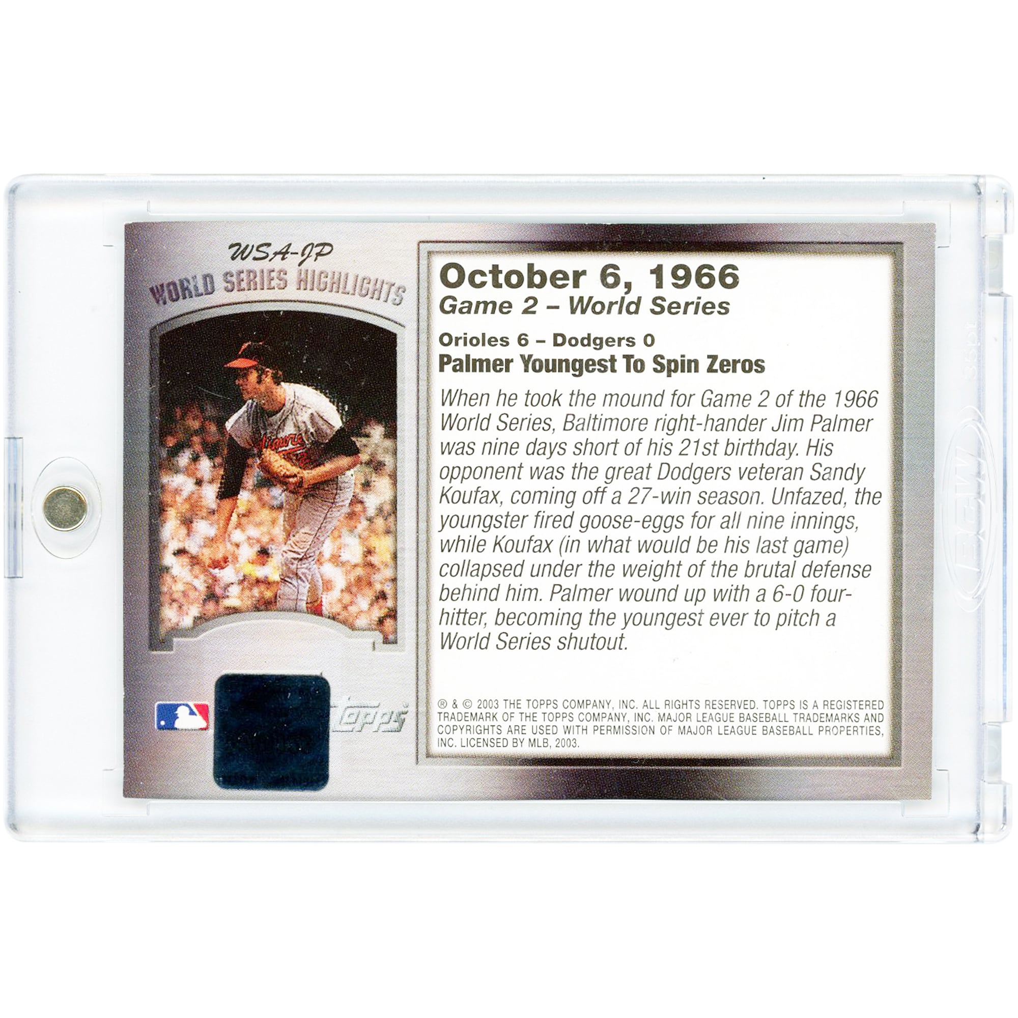Jim Palmer Baltimore Orioles Autographed 2003 Topps World Series Highlights #WSA-JP Card