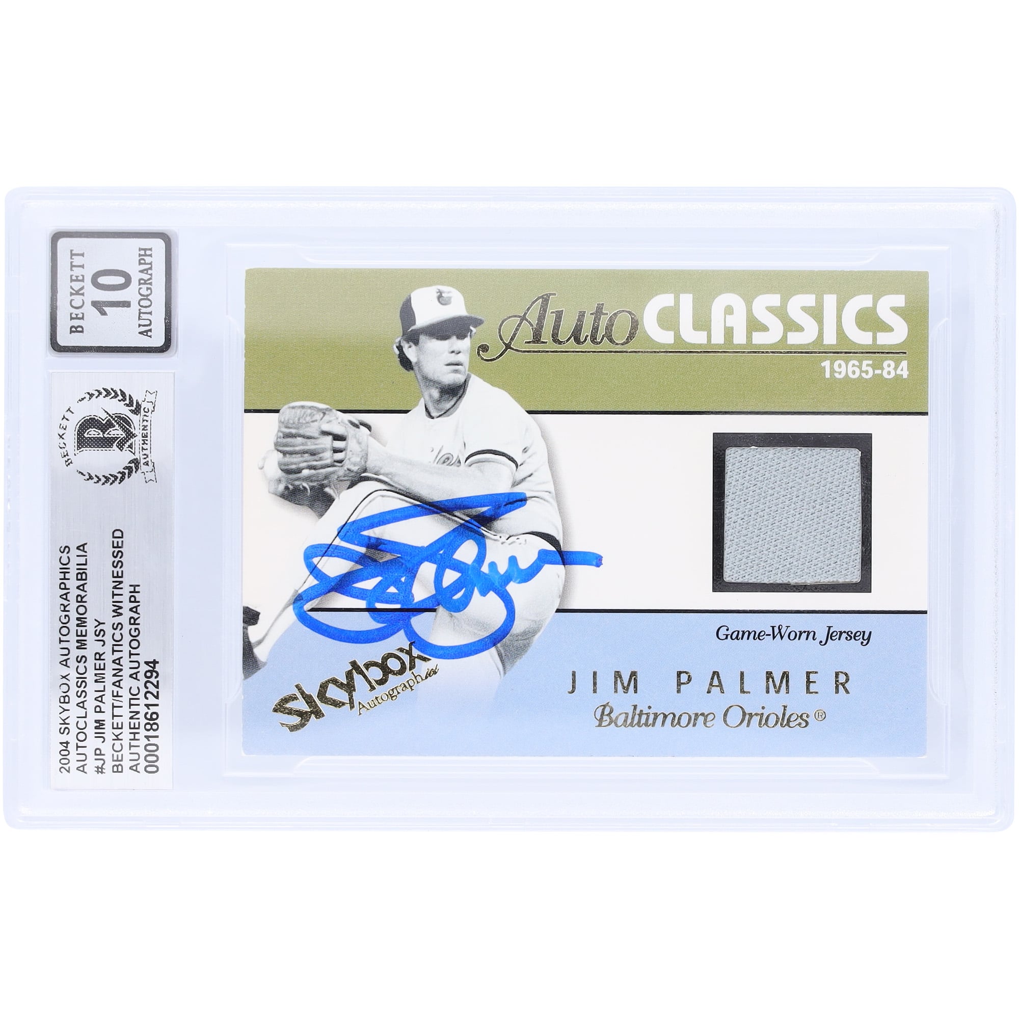 Jim Palmer Baltimore Orioles Autographed 2004 Fleer Skybox Autographics Auto Classics GU Relic #AM-JP #/350 Beckett Fanatics Witnessed Authenticated 10 Card