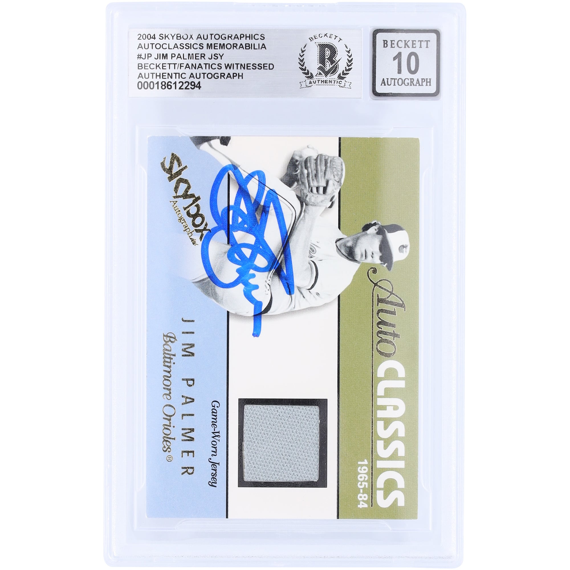 Jim Palmer Baltimore Orioles Autographed 2004 Fleer Skybox Autographics Auto Classics GU Relic #AM-JP #/350 Beckett Fanatics Witnessed Authenticated 10 Card